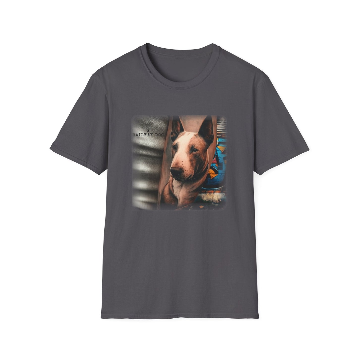 Railway Dog Graphic T-Shirt | Vintage Bull Terrier Art Tee | Urban Streetwear - That Should Be on a T-Shirt