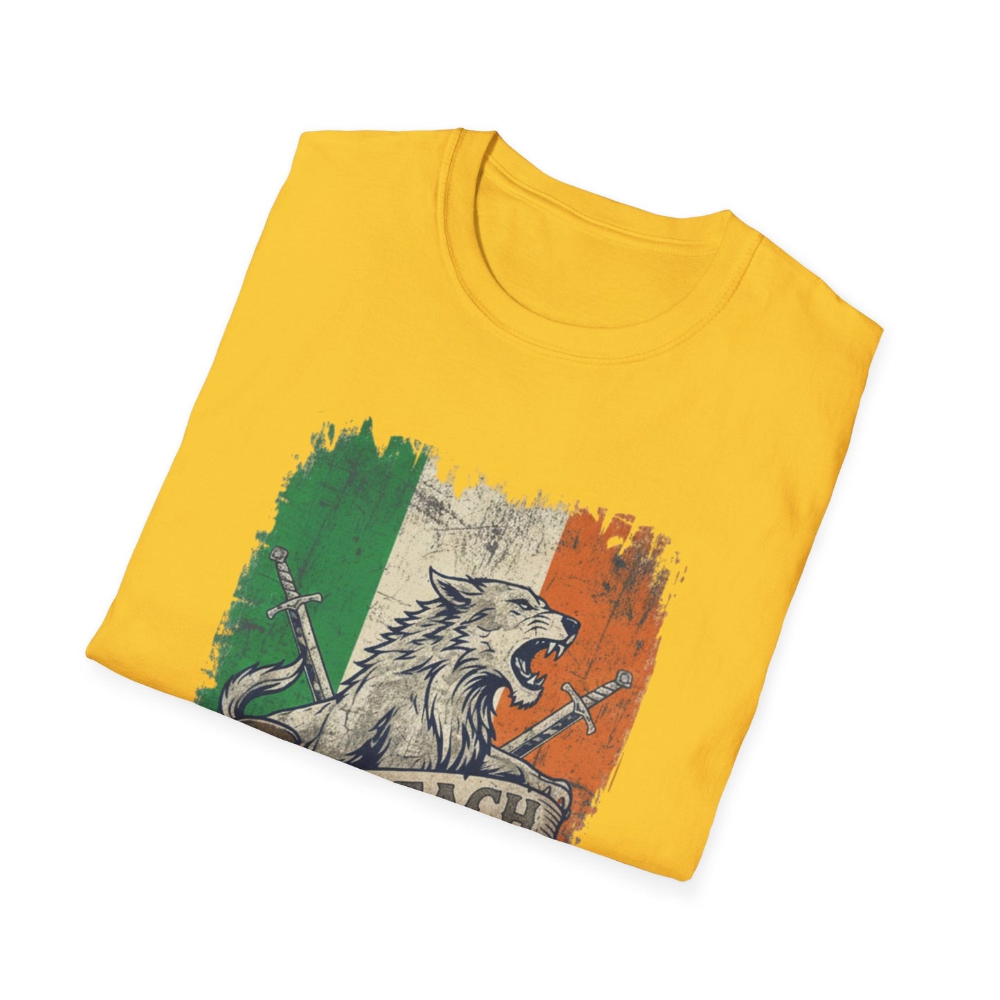 Irish Wolf Misneach & Neart T-Shirt - Distressed Ireland Flag Graphic Tee
Product Description
