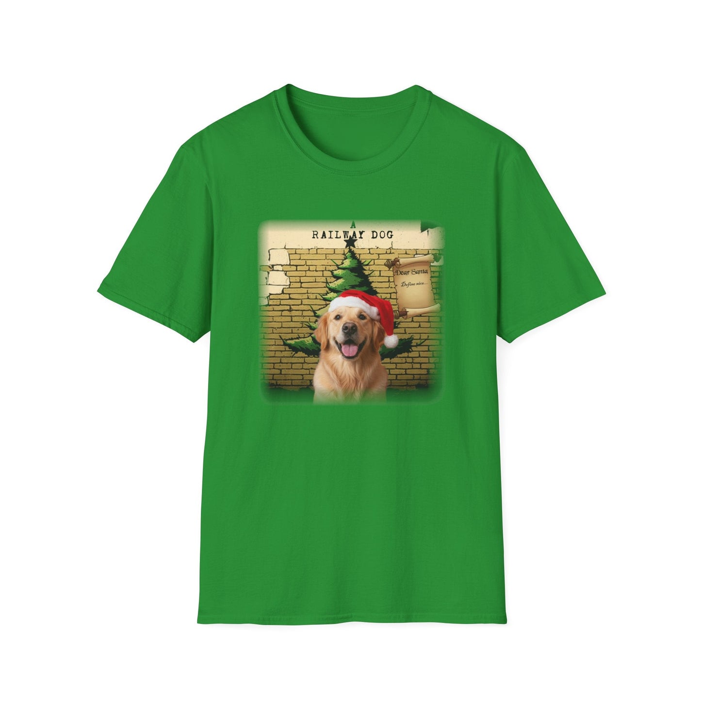 Railway Dog Christmas T-Shirt | Festive Golden Retriever Santa Hat Tee