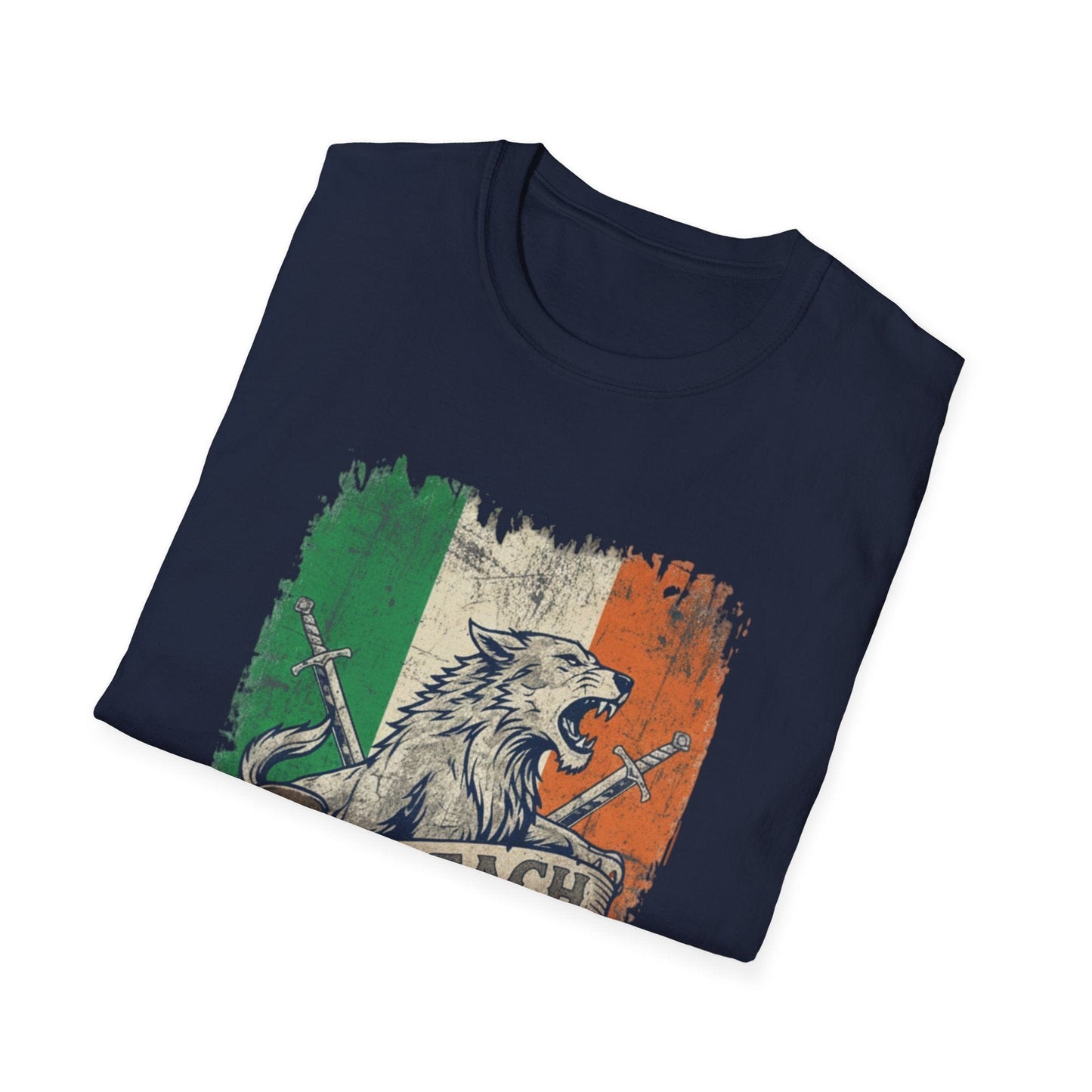 Irish Wolf Misneach & Neart T-Shirt - Distressed Ireland Flag Graphic Tee
Product Description