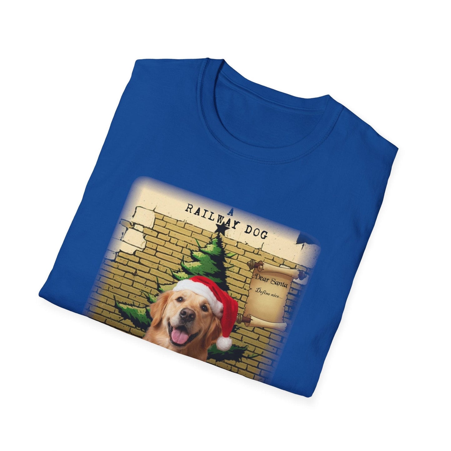 Railway Dog Christmas T-Shirt | Festive Golden Retriever Santa Hat Tee
