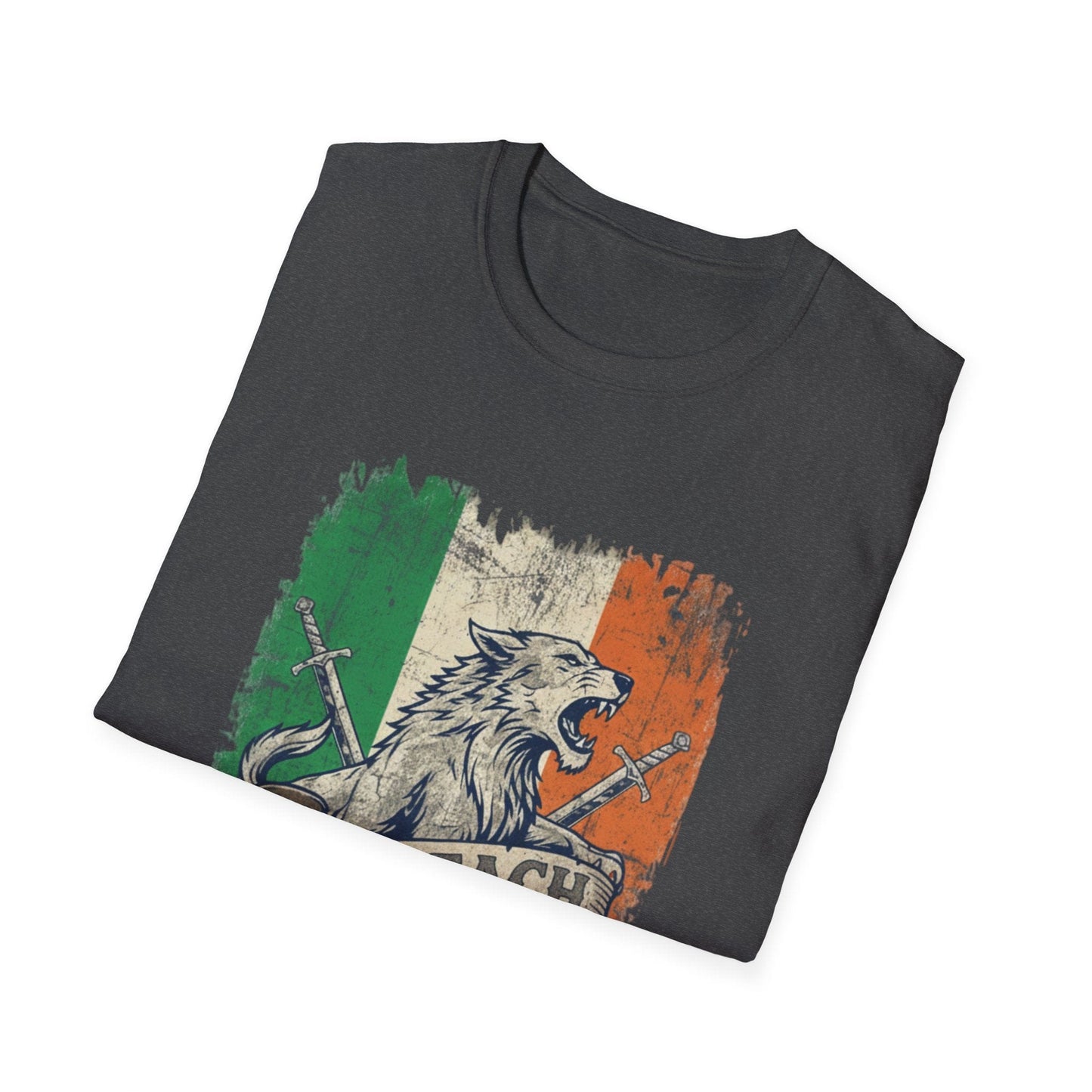 Irish Wolf Misneach & Neart T-Shirt - Distressed Ireland Flag Graphic Tee
Product Description