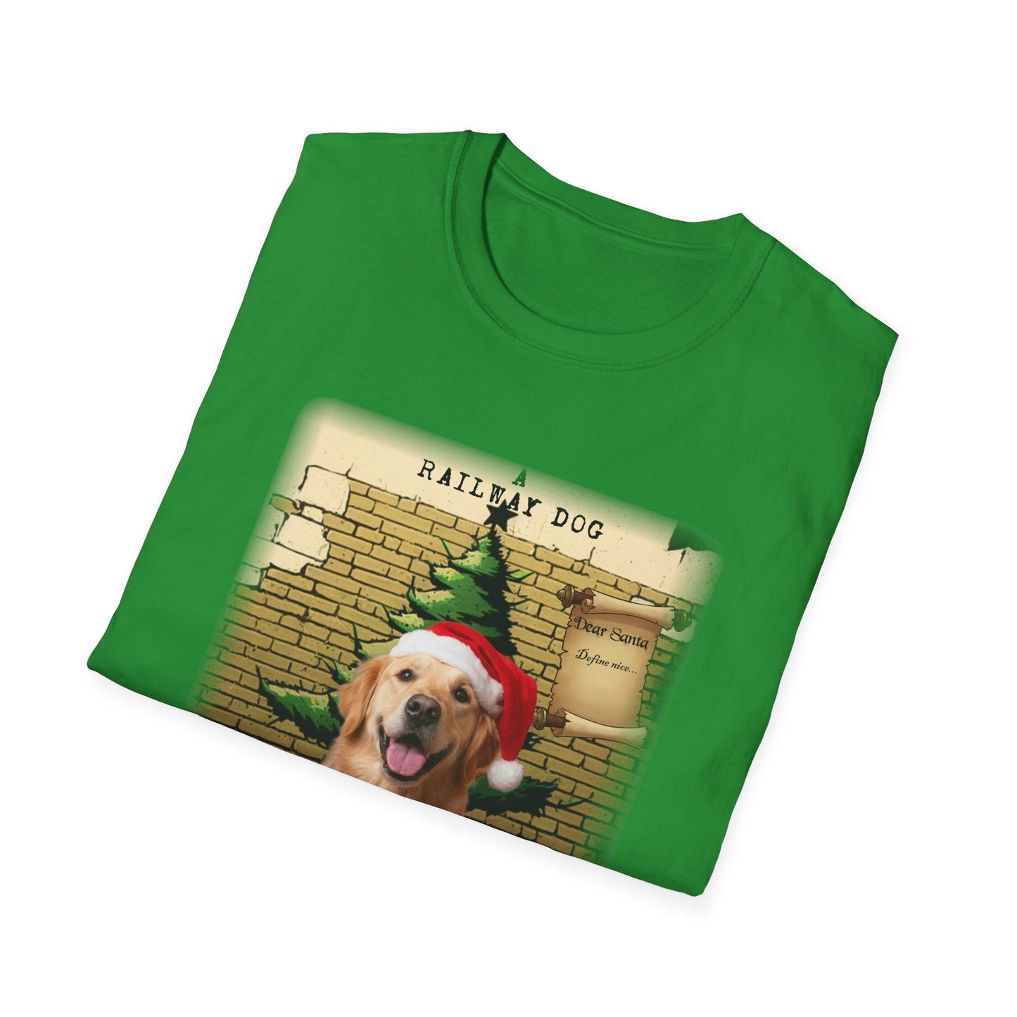 Railway Dog Christmas T-Shirt | Festive Golden Retriever Santa Hat Tee