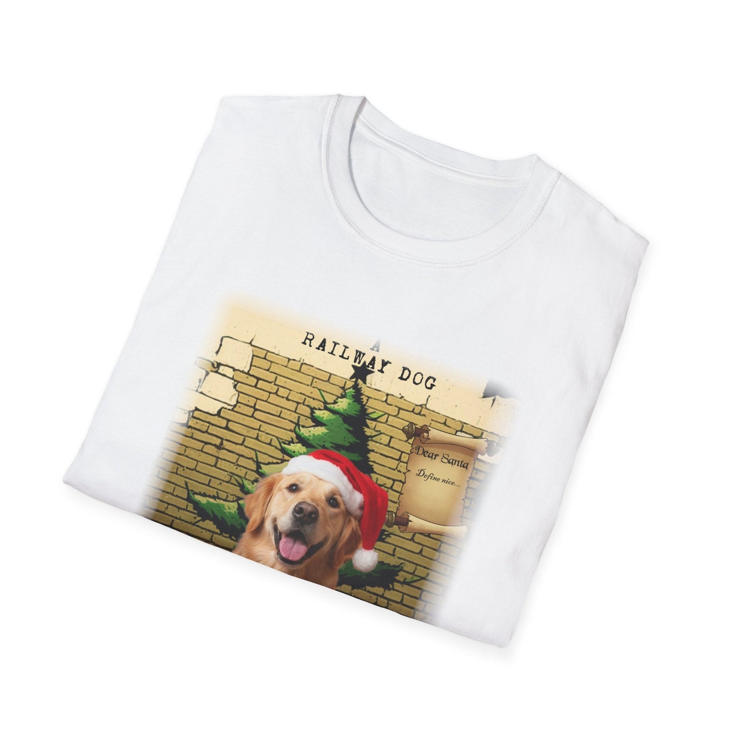 Railway Dog Christmas T-Shirt | Festive Golden Retriever Santa Hat Tee
