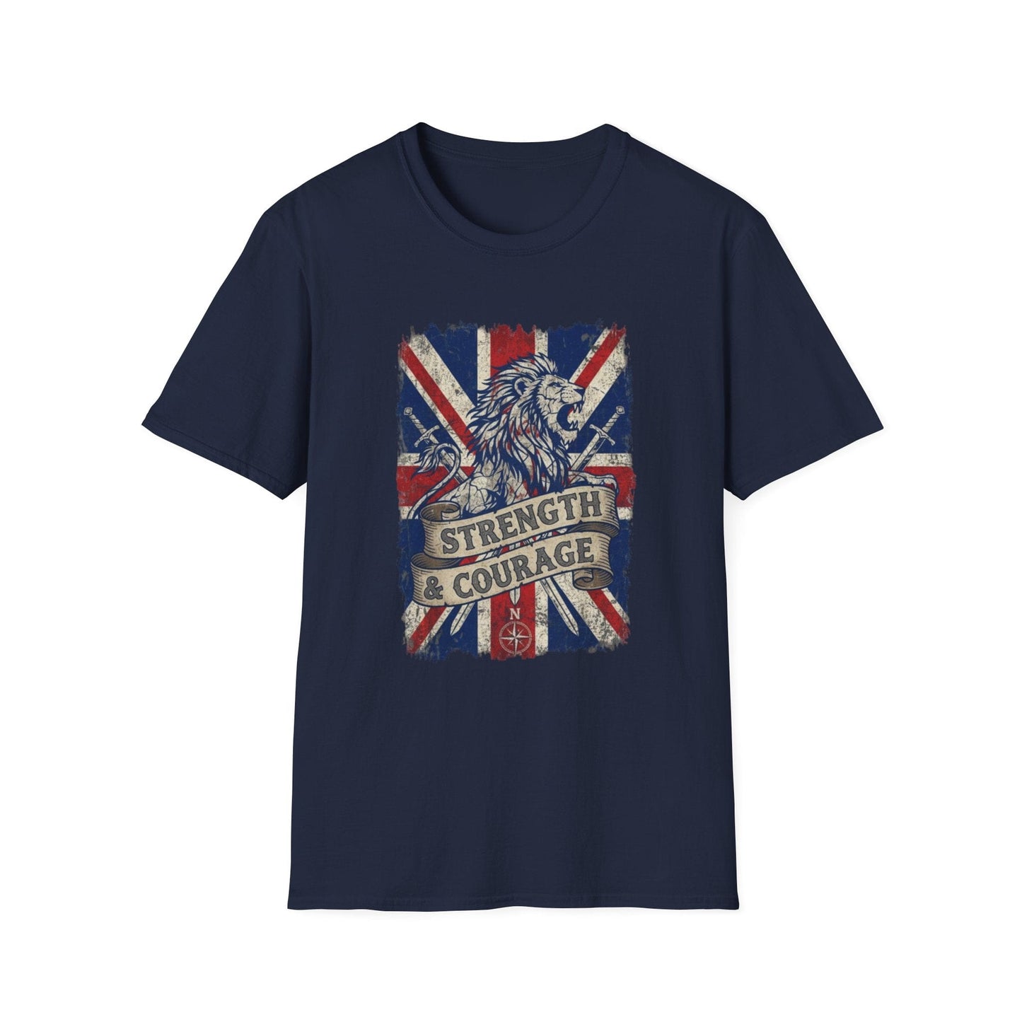 British Lion Strength & Courage T-Shirt - Distressed Union Jack Graphic Tee
