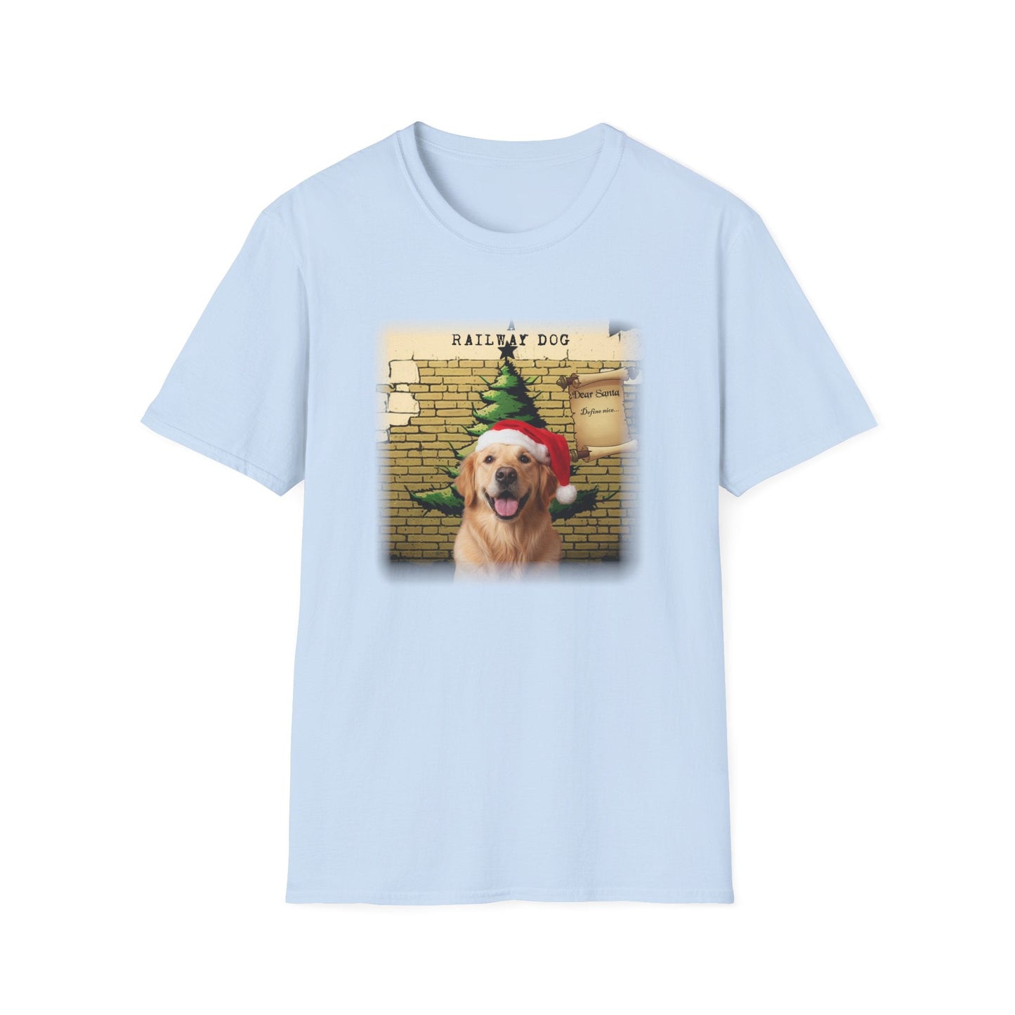 Railway Dog Christmas T-Shirt | Festive Golden Retriever Santa Hat Tee