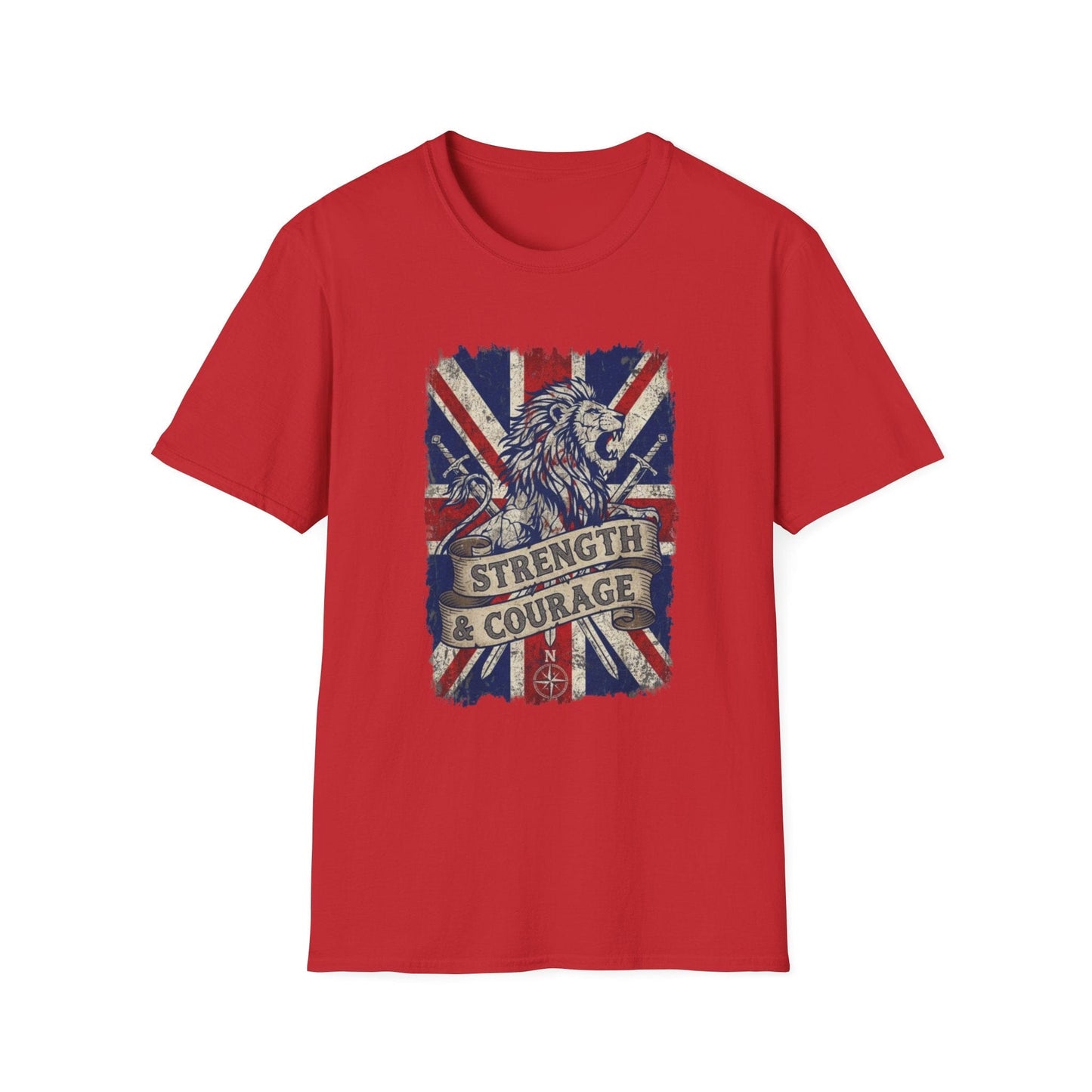British Lion Strength & Courage T-Shirt - Distressed Union Jack Graphic Tee