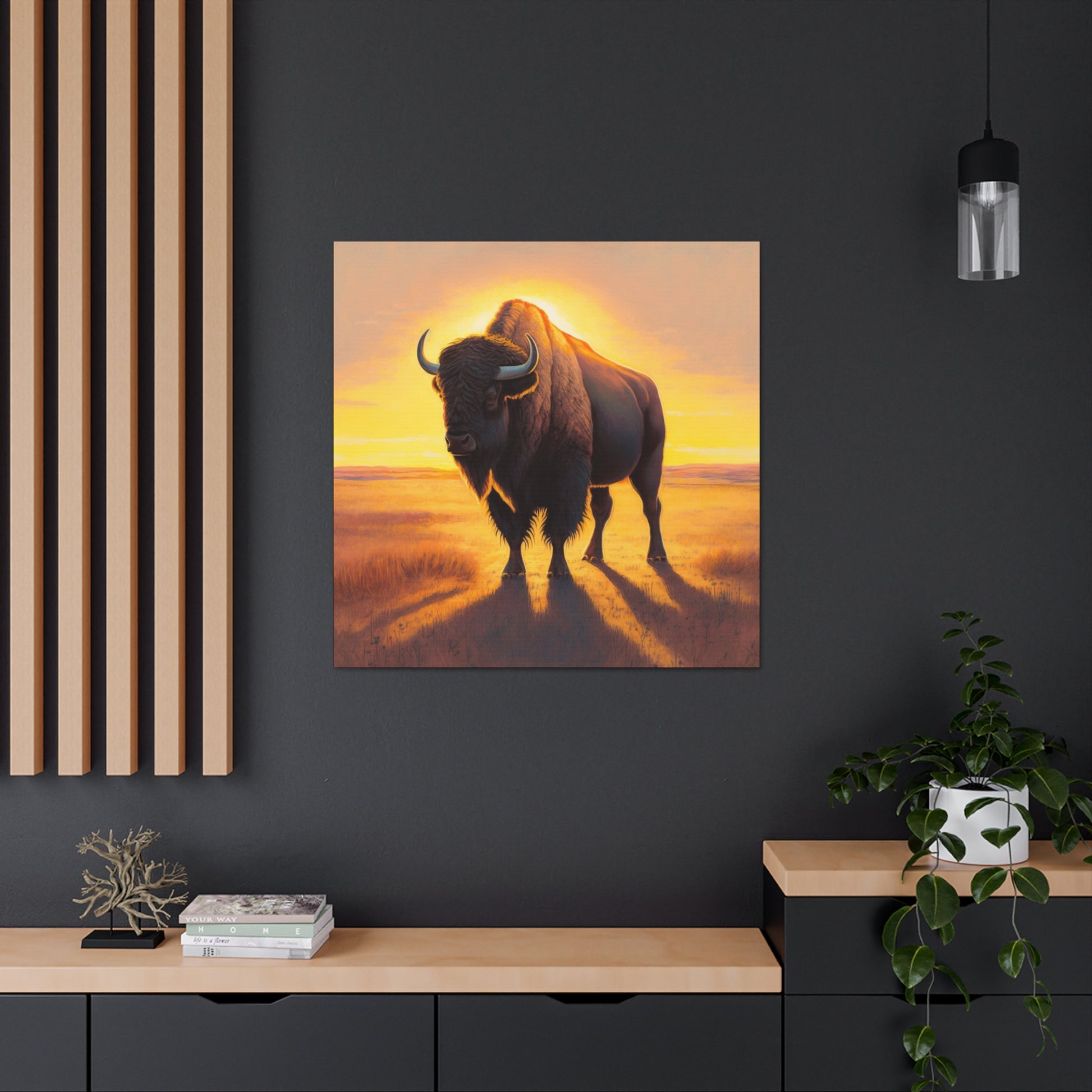 Power and Grace: A Striking Portrait of the American Bison on Canvas - That Should Be on a T-Shirt