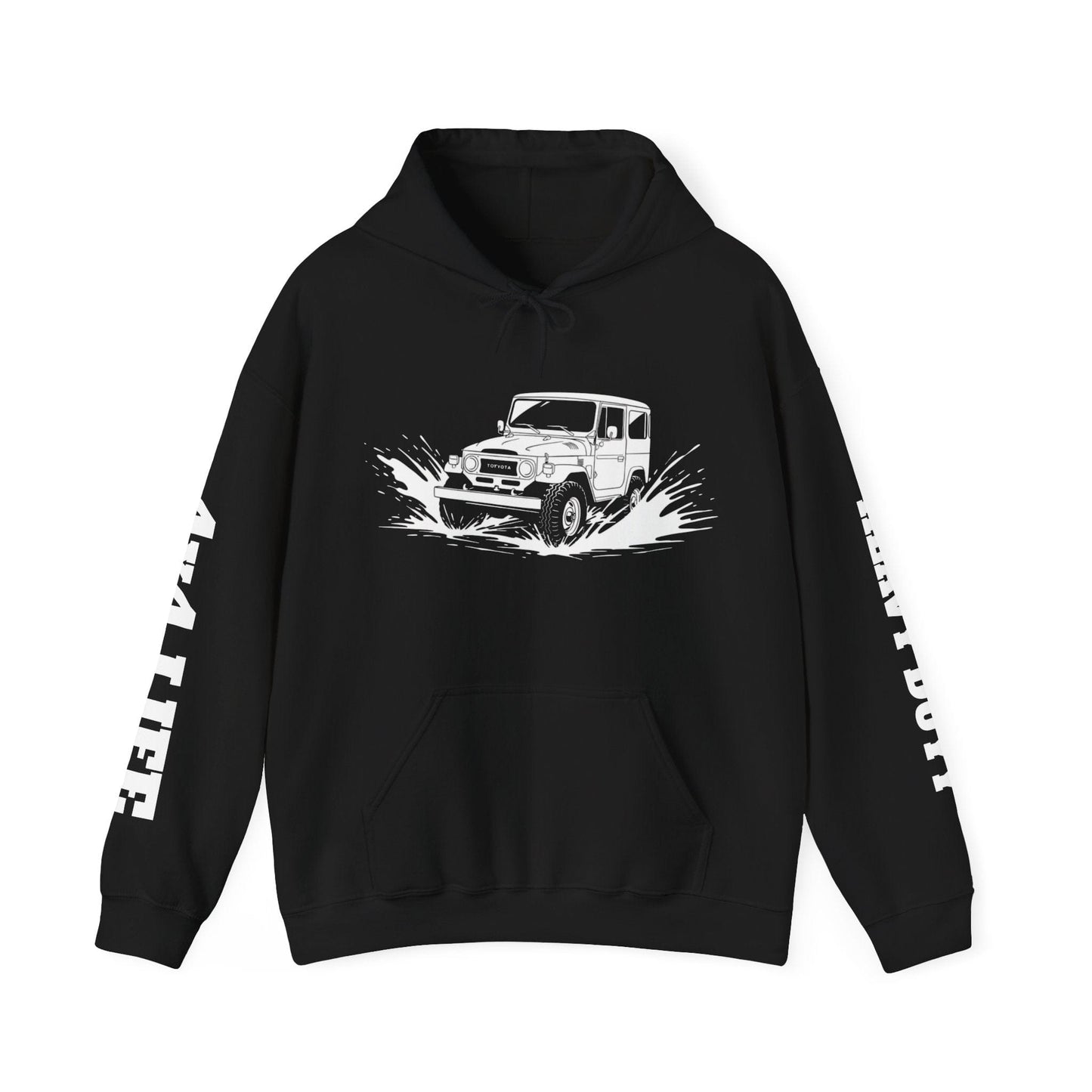 Classic 4x4 Off-Road Adventure Pullover Hoodie | Vintage Landcruiser & Sleeve Print - That Should Be on a T-Shirt