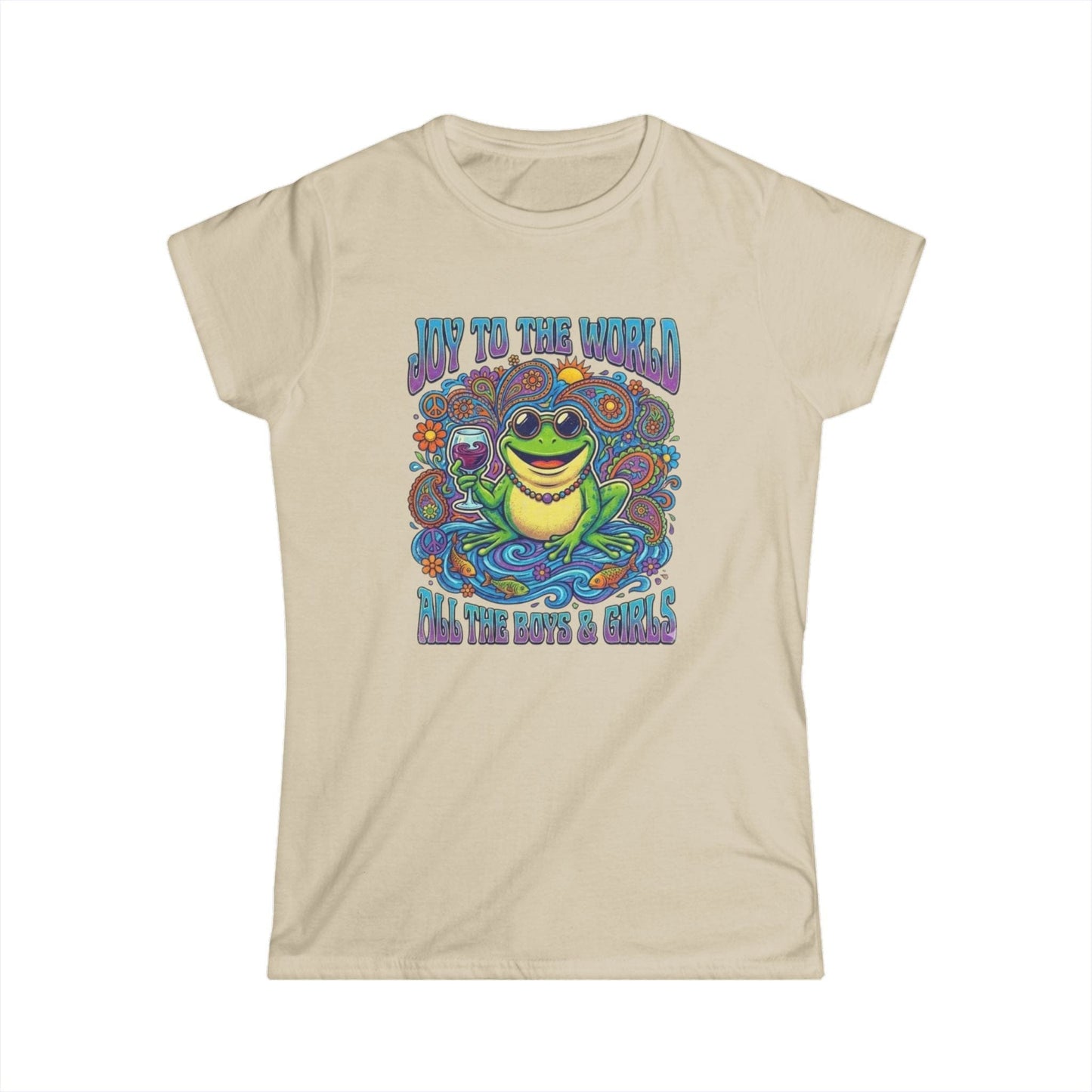 Joy to the World Frog Graphic Tee – Psychedelic Retro Women’s T-Shirt