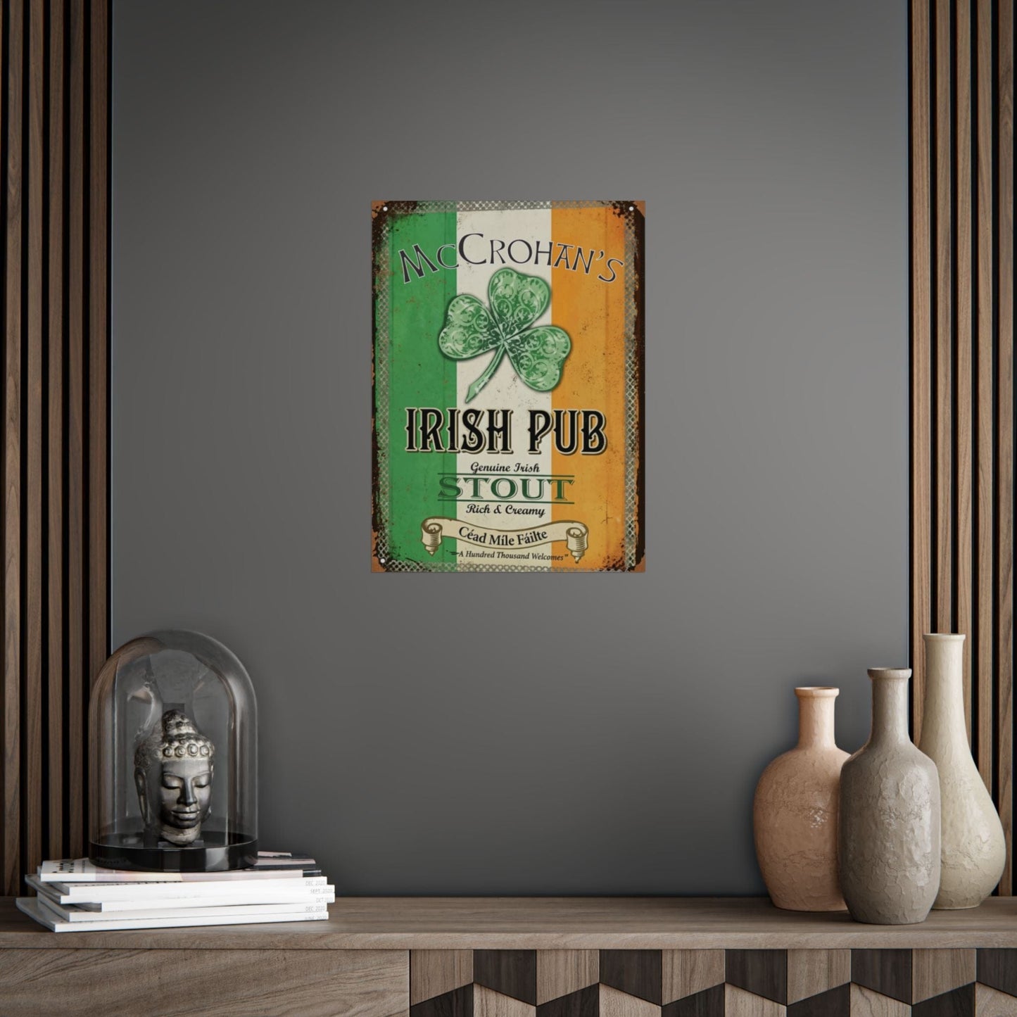 Irish Pub Stout Poster — "Your Name"  Vintage Shamrock Wall Art
