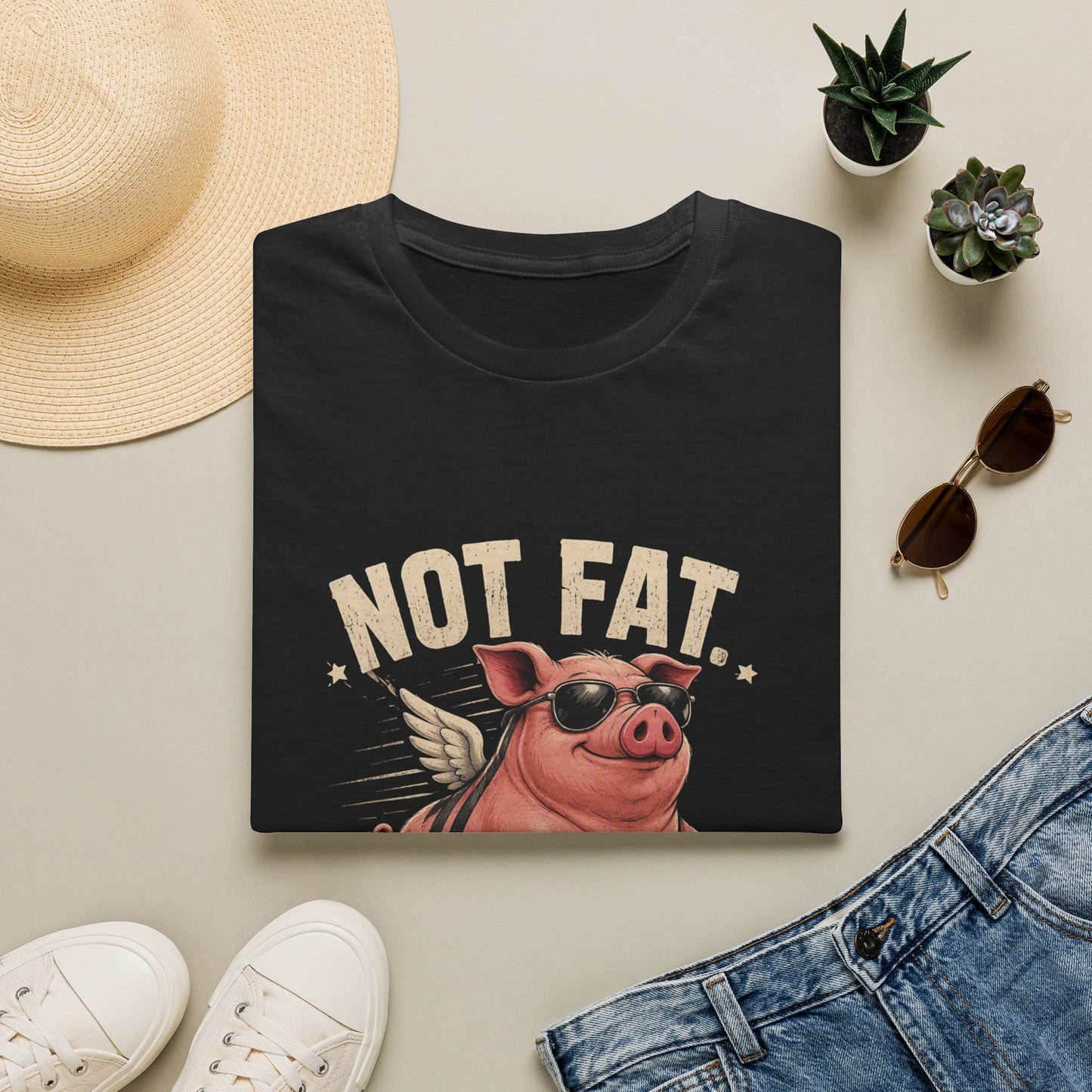 Not Fat, Aerodynamic Bacon T-Shirt — Funny Flying Pig Graphic Tee