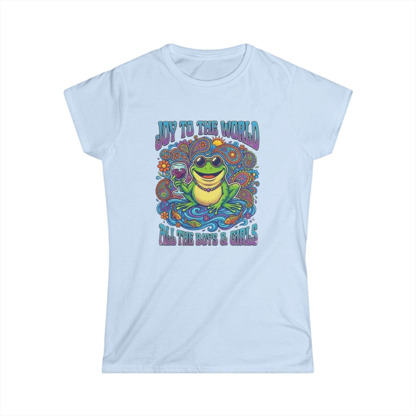 Joy to the World Frog Graphic Tee – Psychedelic Retro Women’s T-Shirt