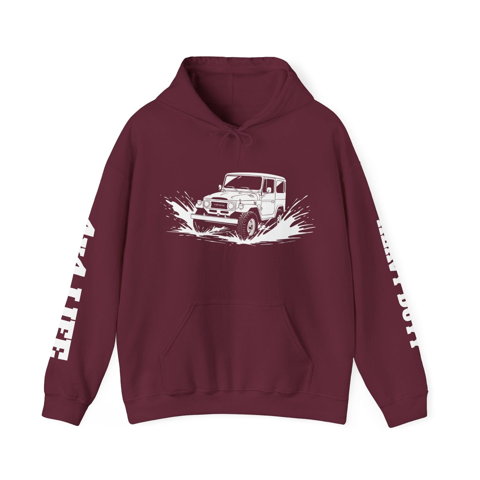 Classic 4x4 Off-Road Adventure Pullover Hoodie | Vintage Landcruiser & Sleeve Print - That Should Be on a T-Shirt
