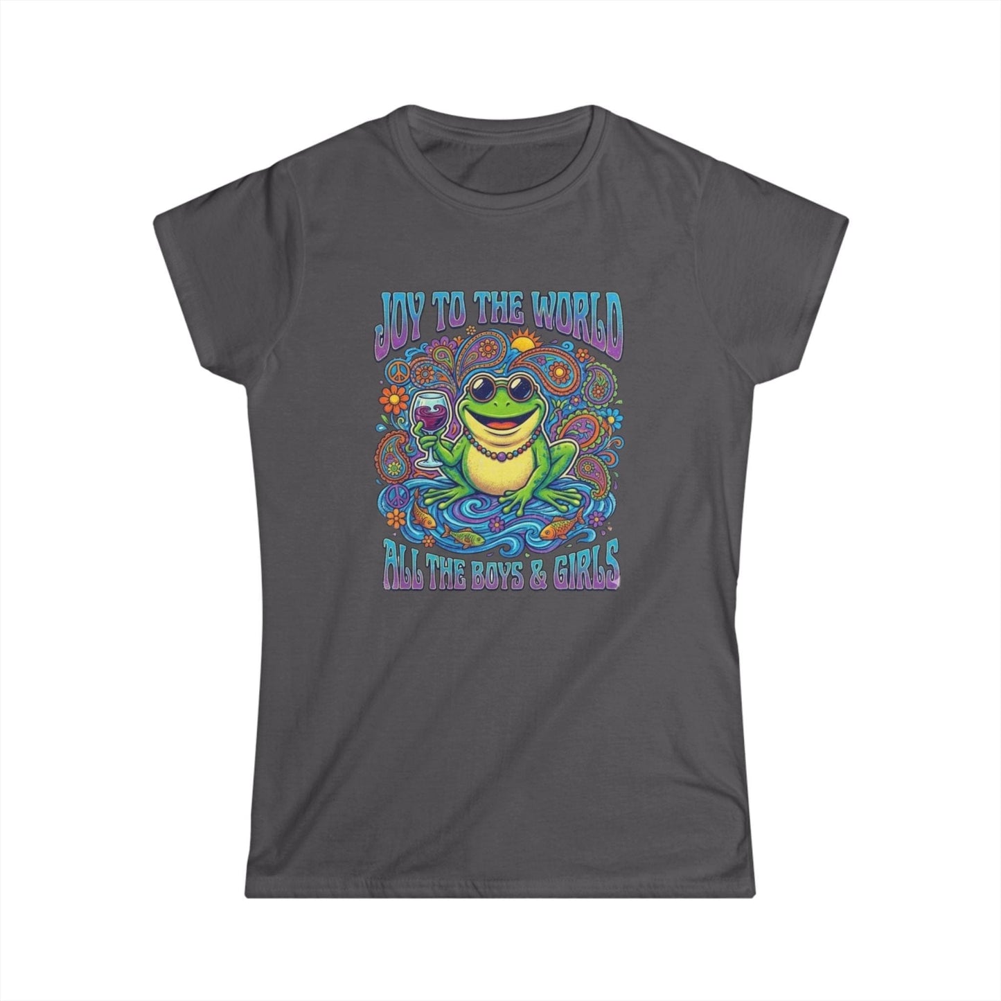 Joy to the World Frog Graphic Tee – Psychedelic Retro Women’s T-Shirt