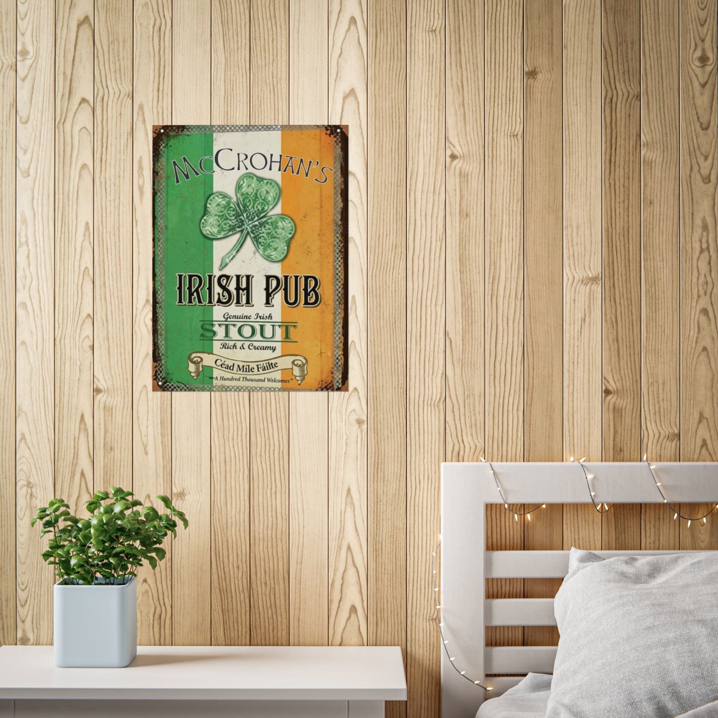 Irish Pub Stout Poster — "Your Name"  Vintage Shamrock Wall Art