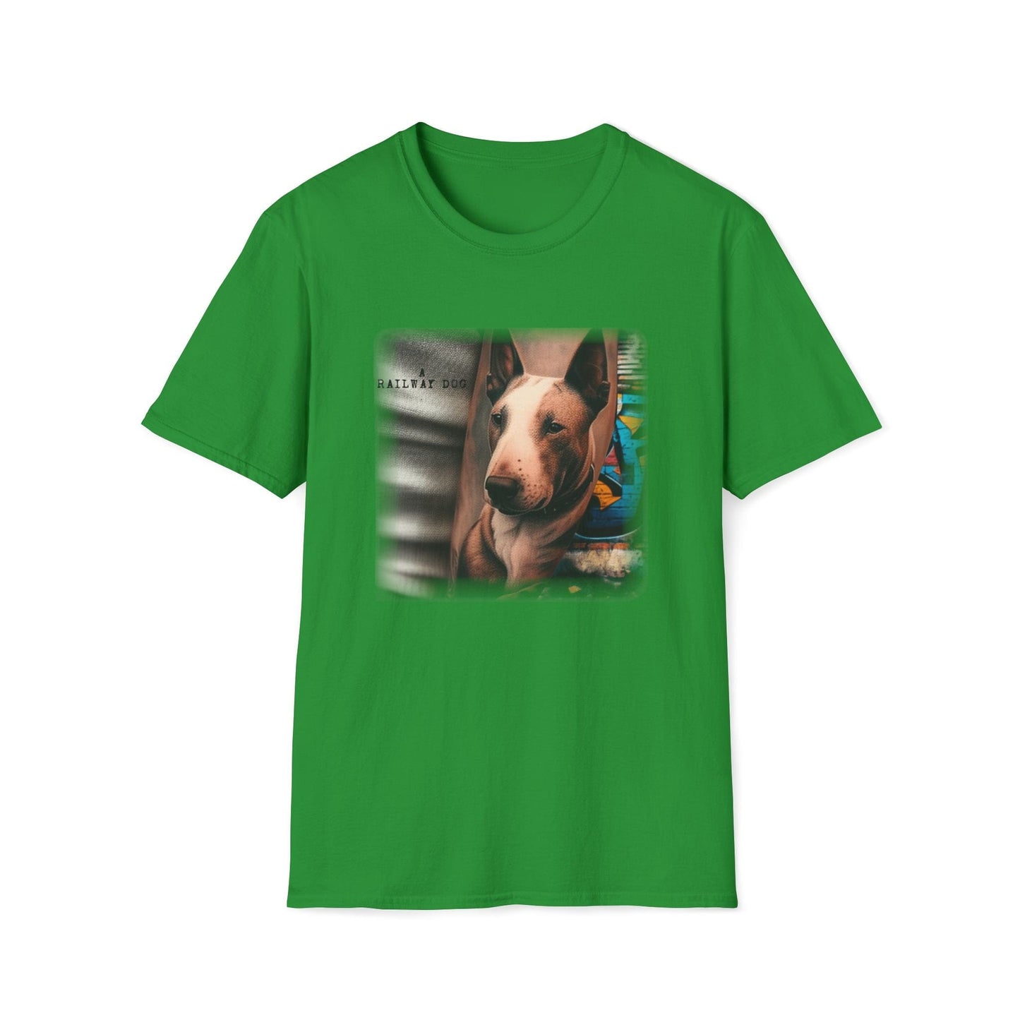 Railway Dog Graphic T-Shirt | Vintage Bull Terrier Art Tee | Urban Streetwear - That Should Be on a T-Shirt
