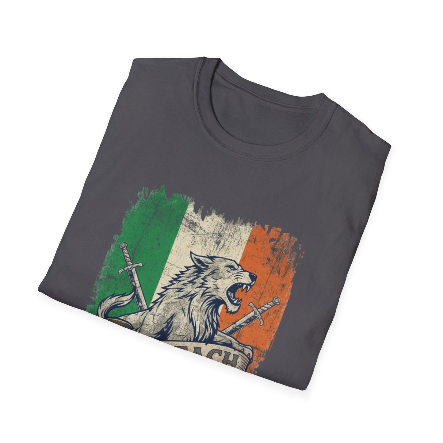 Irish Wolf Misneach & Neart T-Shirt - Distressed Ireland Flag Graphic Tee
Product Description