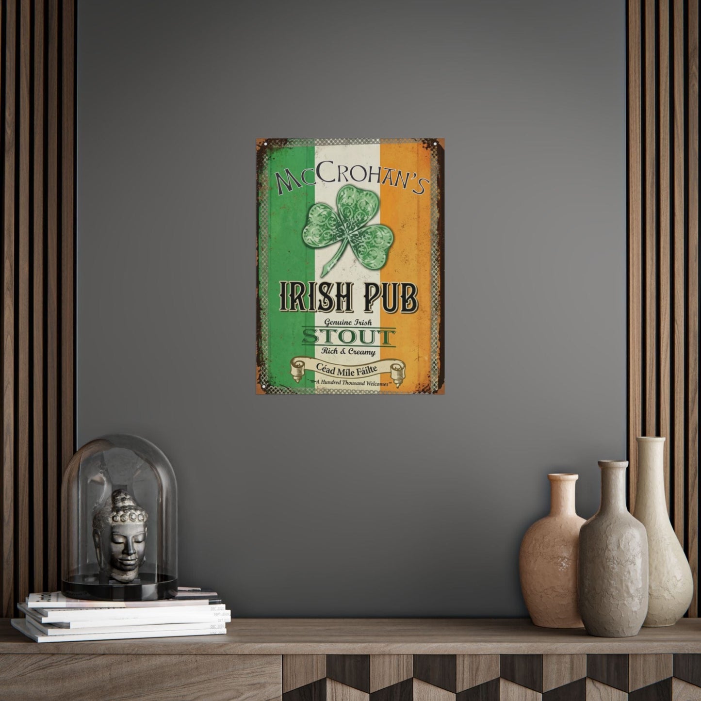 Irish Pub Stout Poster — "Your Name"  Vintage Shamrock Wall Art