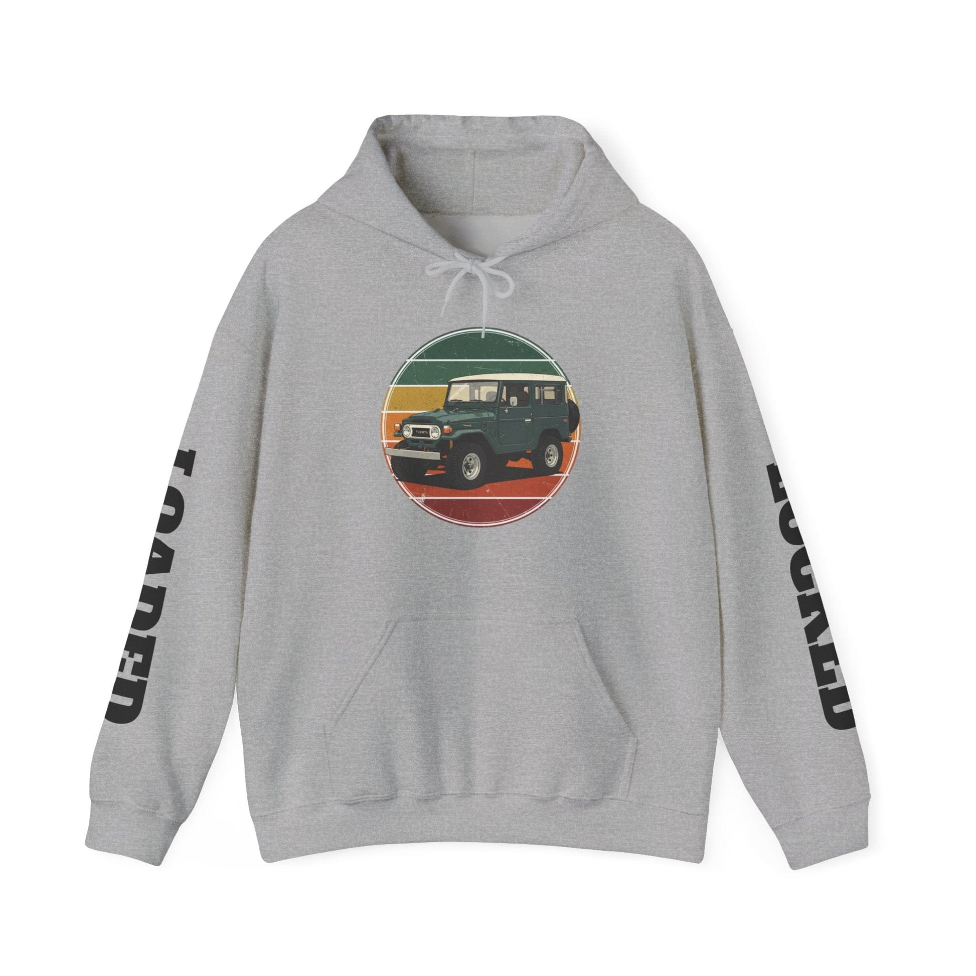 Classic Off-Road Hoodie – Vintage 4x4 Sunset Graphic with 'LOADED' Sleeve Text - That Should Be on a T-Shirt