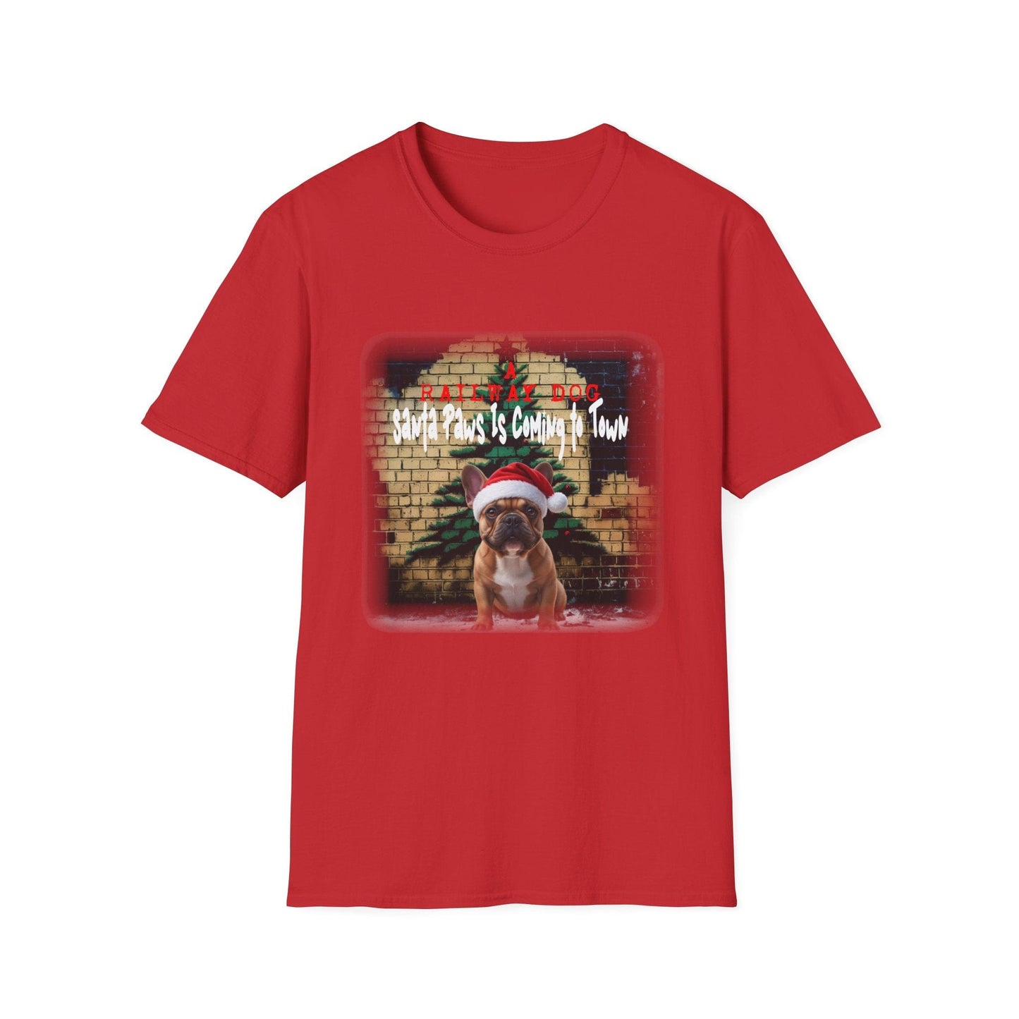 Festive French Bulldog Christmas T-Shirt | Santa Paws Is Coming To Town Tee | Funny Frenchie Holiday Gift