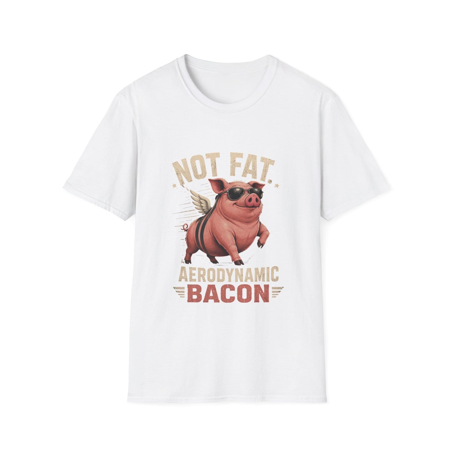 Not Fat, Aerodynamic Bacon T-Shirt — Funny Flying Pig Graphic Tee