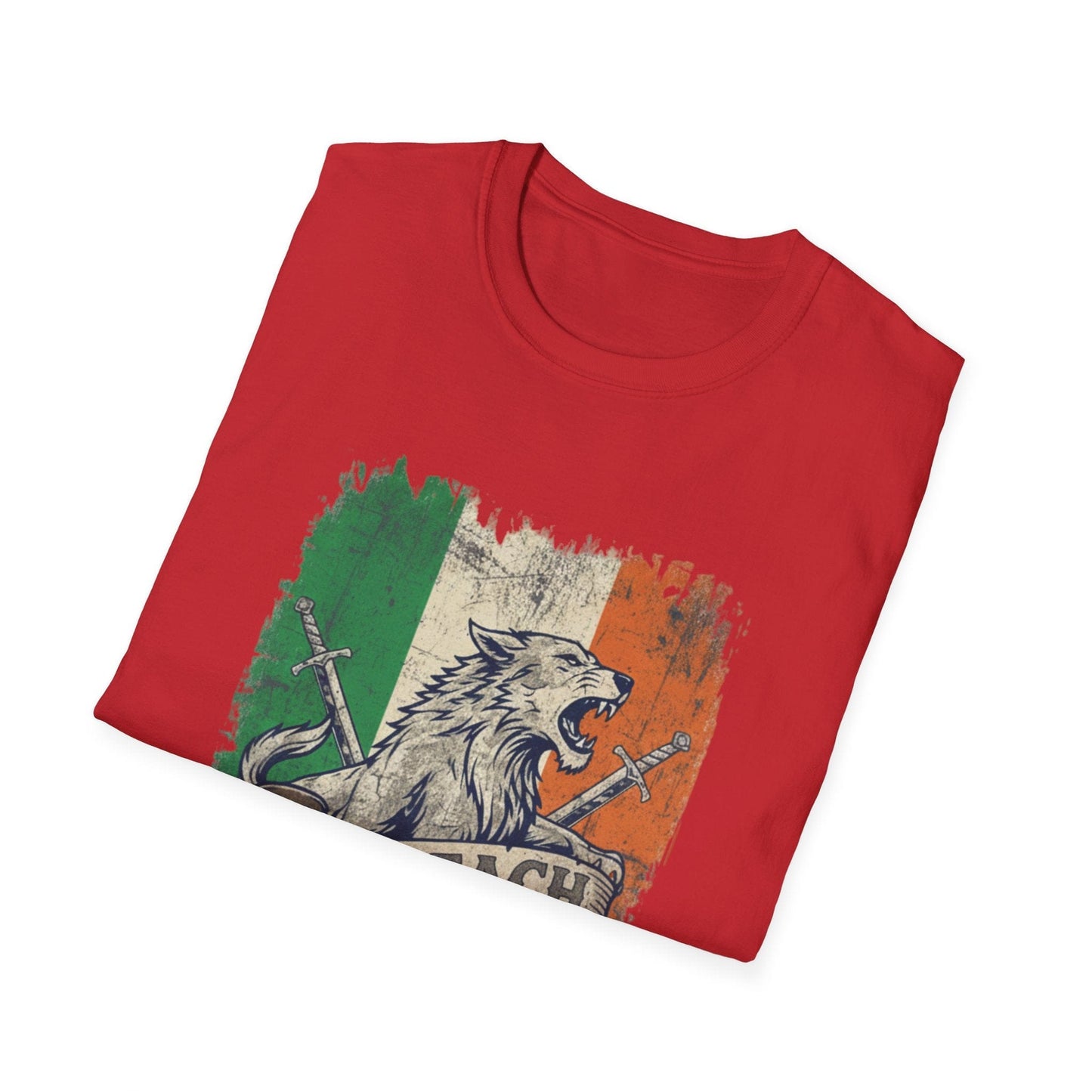 Irish Wolf Misneach & Neart T-Shirt - Distressed Ireland Flag Graphic Tee
Product Description