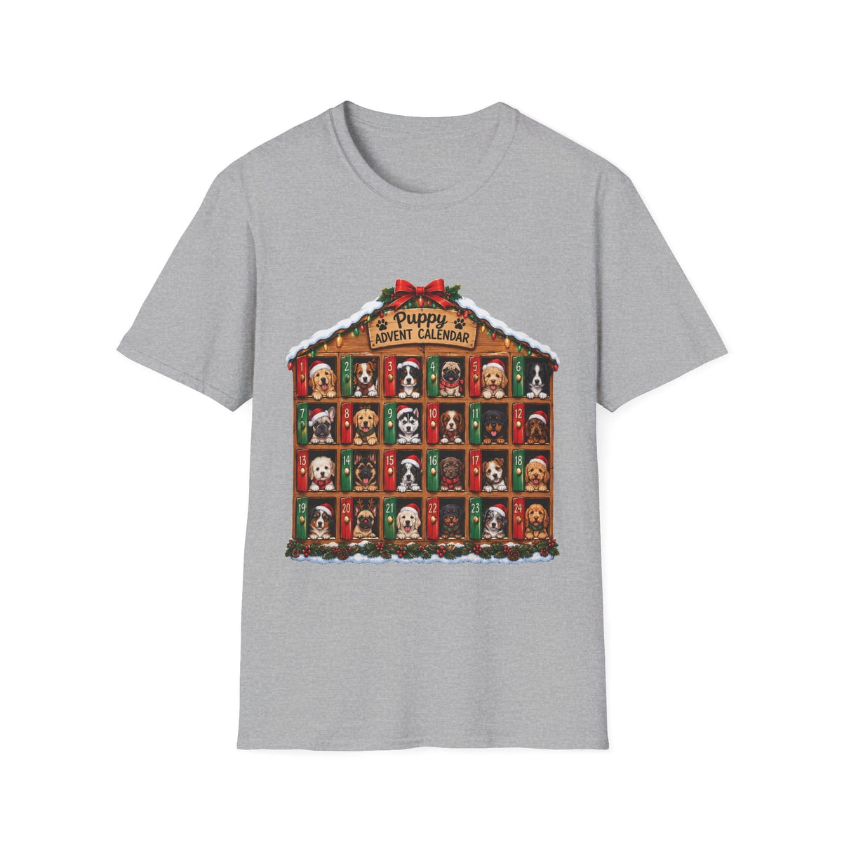 Puppy Advent Calendar Christmas T-Shirt – Festive Dog Lover Graphic Tee