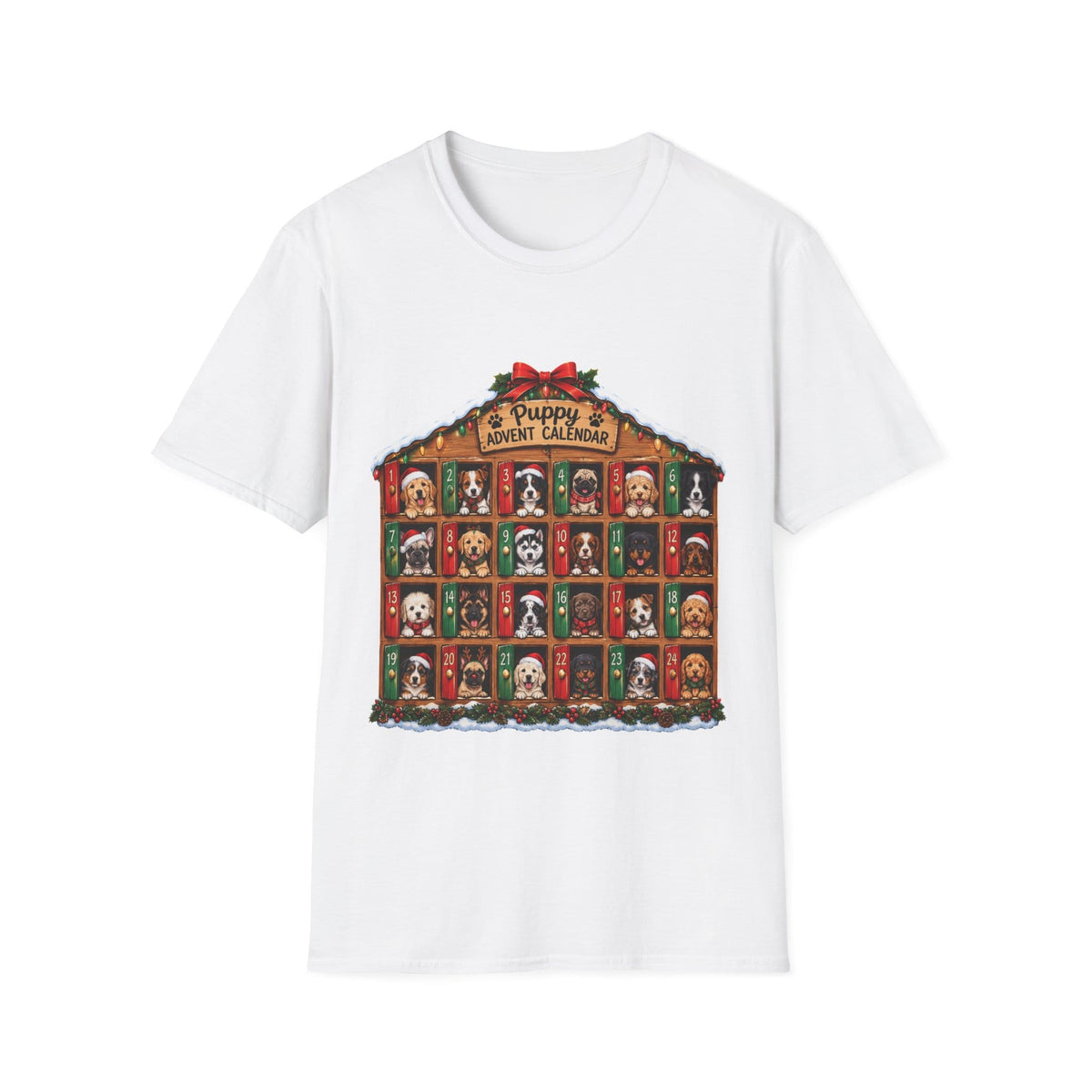 Puppy Advent Calendar Christmas T-Shirt – Festive Dog Lover Graphic Tee