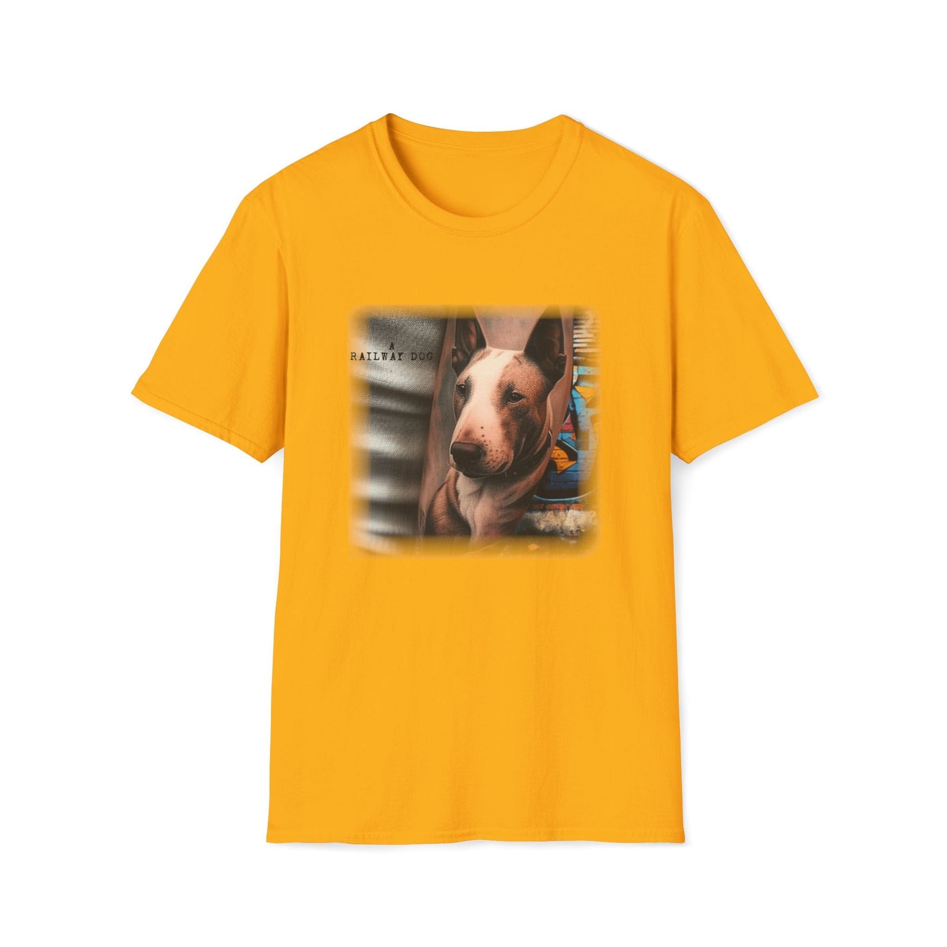 Railway Dog Graphic T-Shirt | Vintage Bull Terrier Art Tee | Urban Streetwear - That Should Be on a T-Shirt