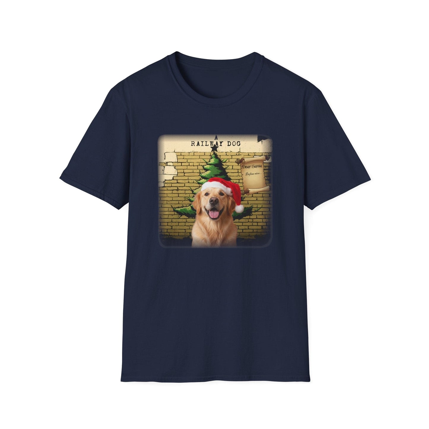 Railway Dog Christmas T-Shirt | Festive Golden Retriever Santa Hat Tee