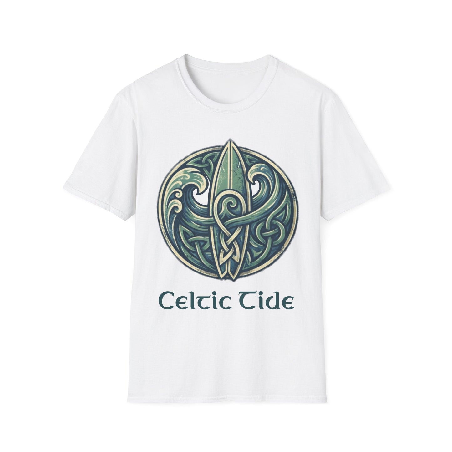 Celtic Tide: Ancient Surf & Knotwork Graphic T-Shirt