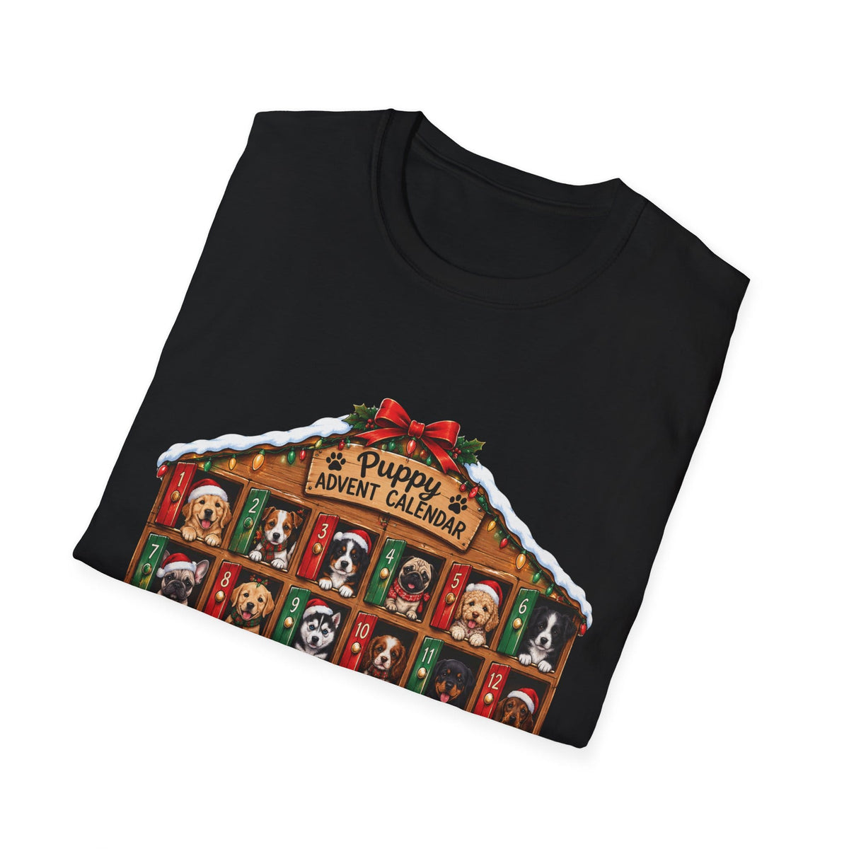 Puppy Advent Calendar Christmas T-Shirt – Festive Dog Lover Graphic Tee