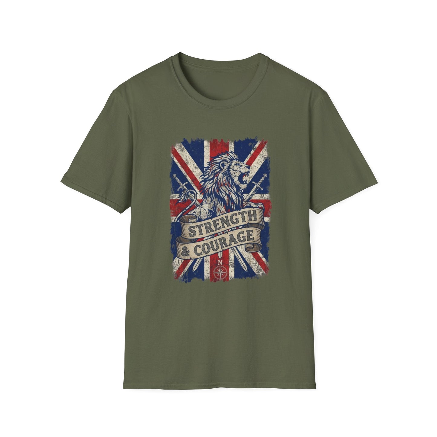 British Lion Strength & Courage T-Shirt - Distressed Union Jack Graphic Tee