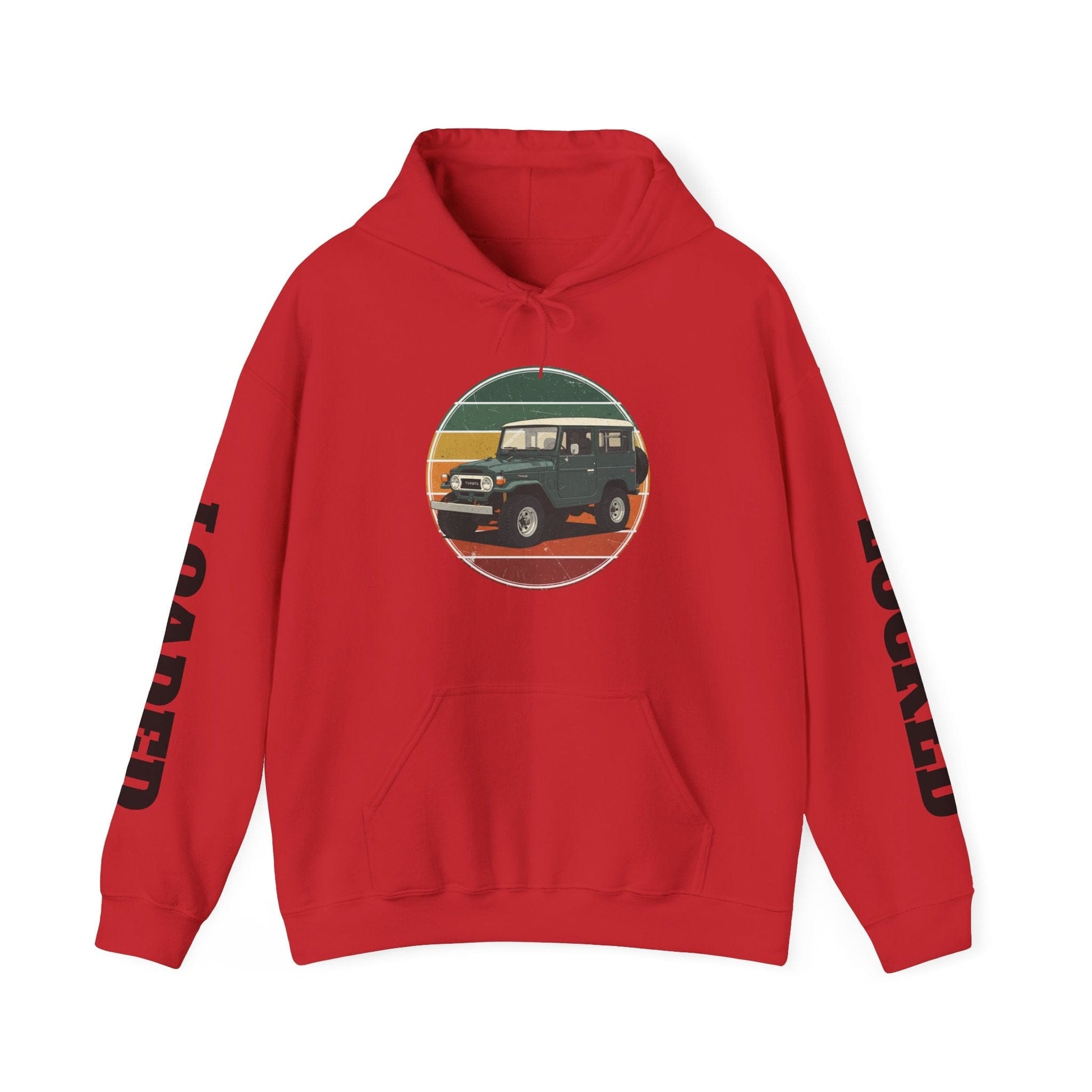 Classic Off-Road Hoodie – Vintage 4x4 Sunset Graphic with 'LOADED' Sleeve Text - That Should Be on a T-Shirt