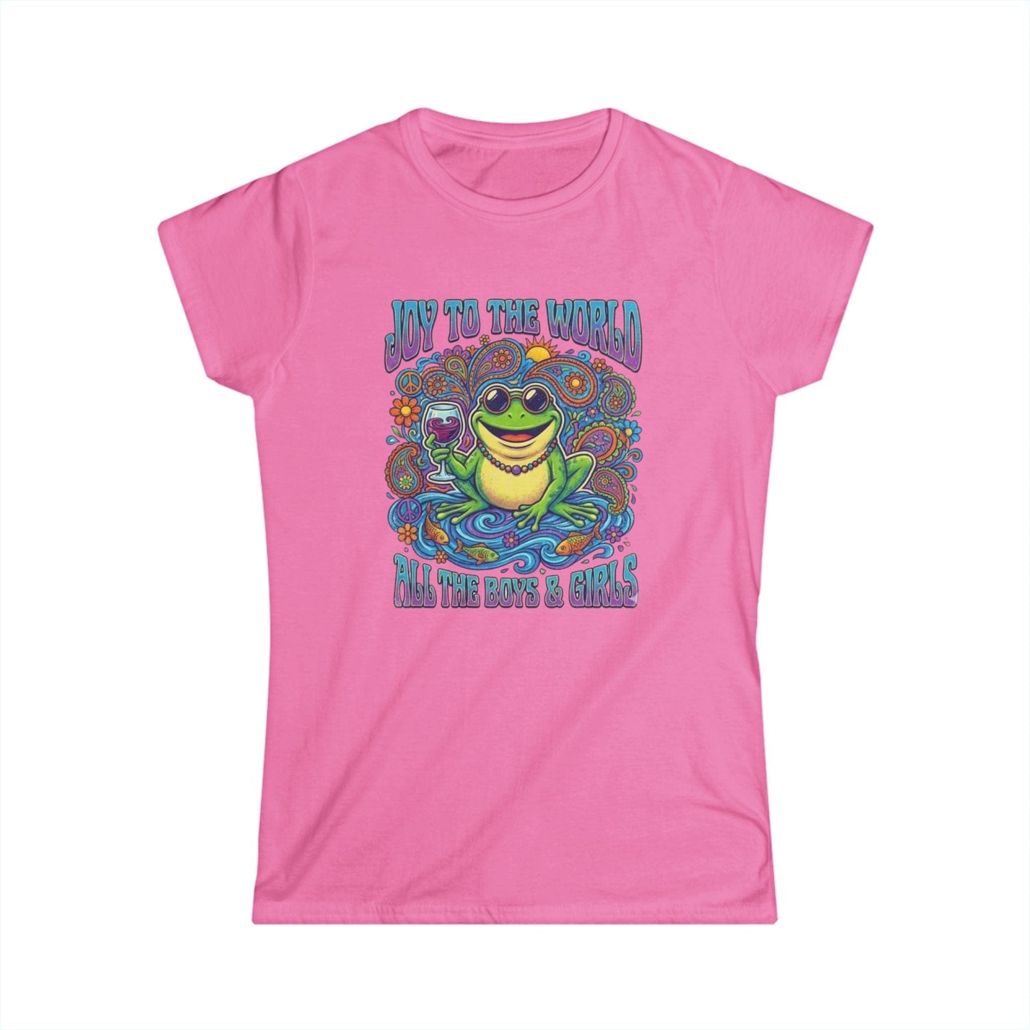 Joy to the World Frog Graphic Tee – Psychedelic Retro Women’s T-Shirt