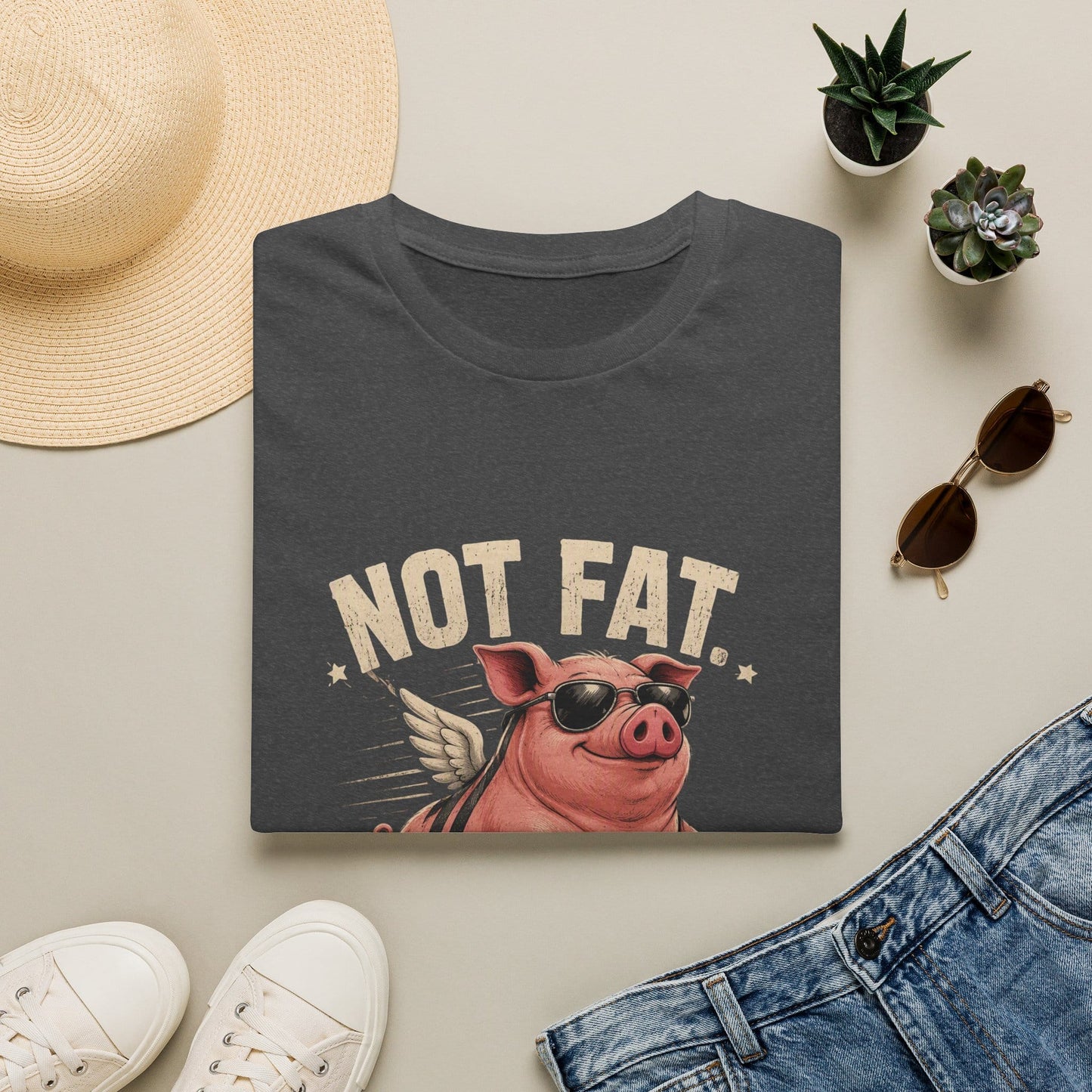 Not Fat, Aerodynamic Bacon T-Shirt — Funny Flying Pig Graphic Tee