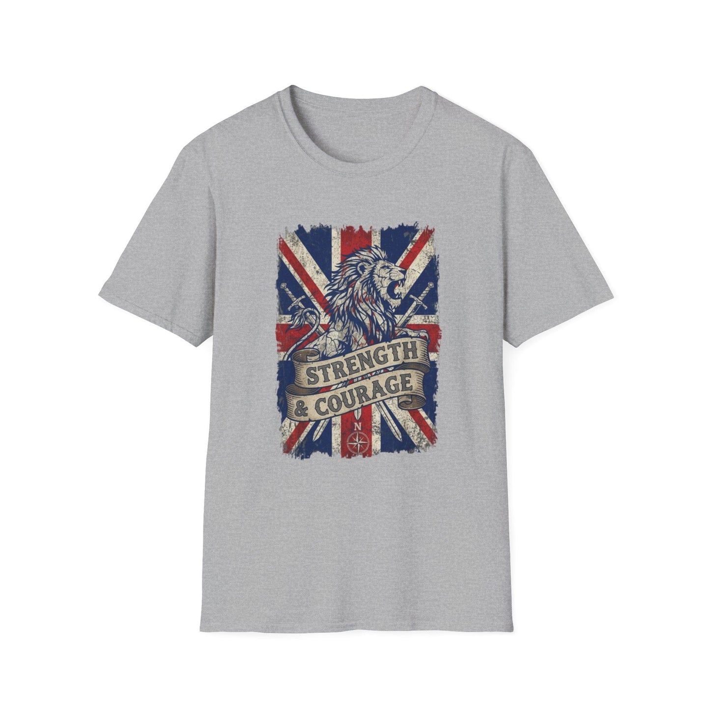 British Lion Strength & Courage T-Shirt - Distressed Union Jack Graphic Tee