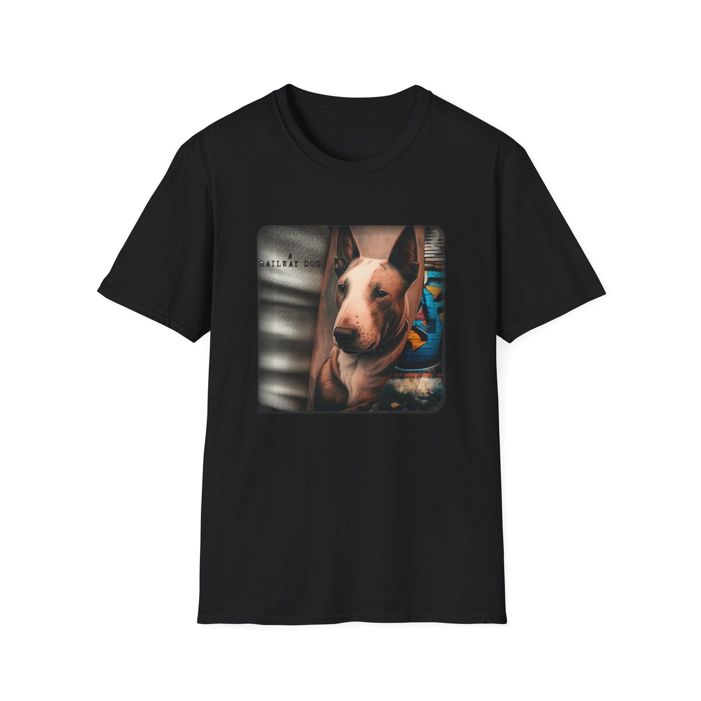 Railway Dog Graphic T-Shirt | Vintage Bull Terrier Art Tee | Urban Streetwear - That Should Be on a T-Shirt