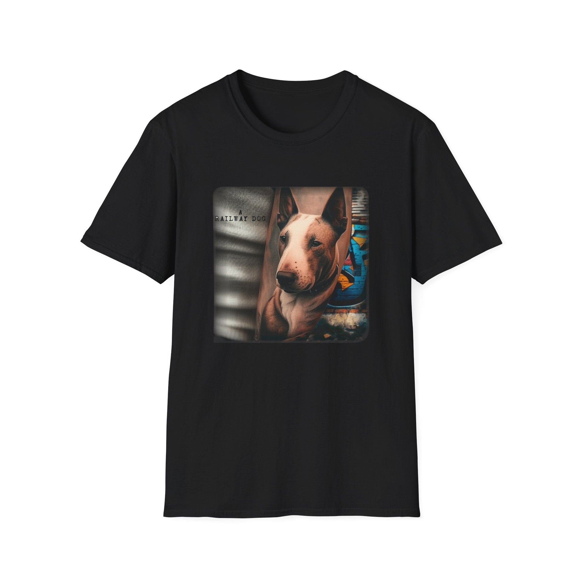 Railway Dog Graphic T-Shirt | Vintage Bull Terrier Art Tee | Urban Streetwear - That Should Be on a T-Shirt
