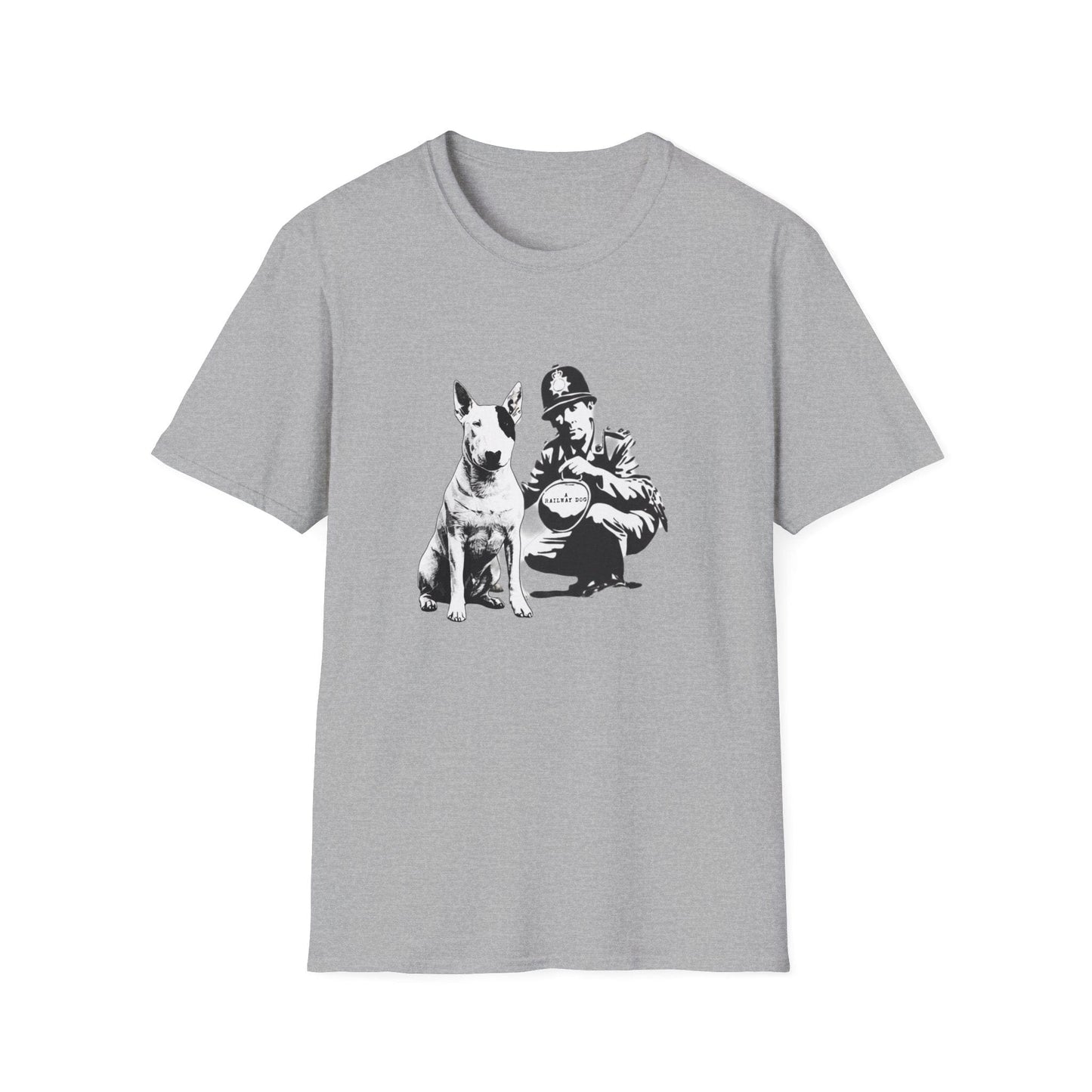 Casual lifestyle photo of a man wearing a dog lover T-shirt with a vintage loyalty-inspired dog design
