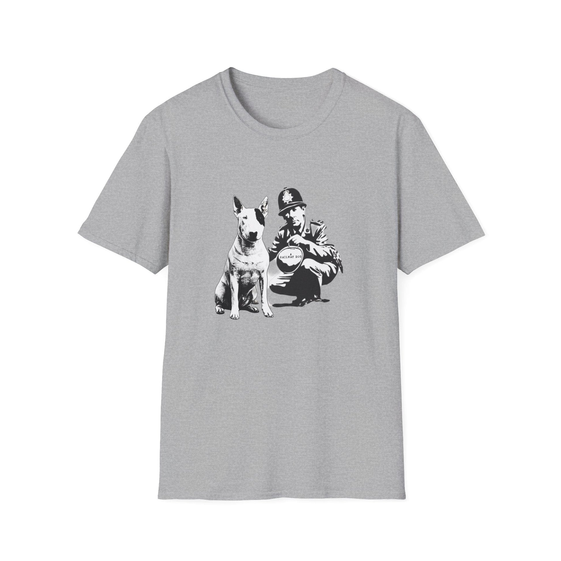 Casual lifestyle photo of a man wearing a dog lover T-shirt with a vintage loyalty-inspired dog design
