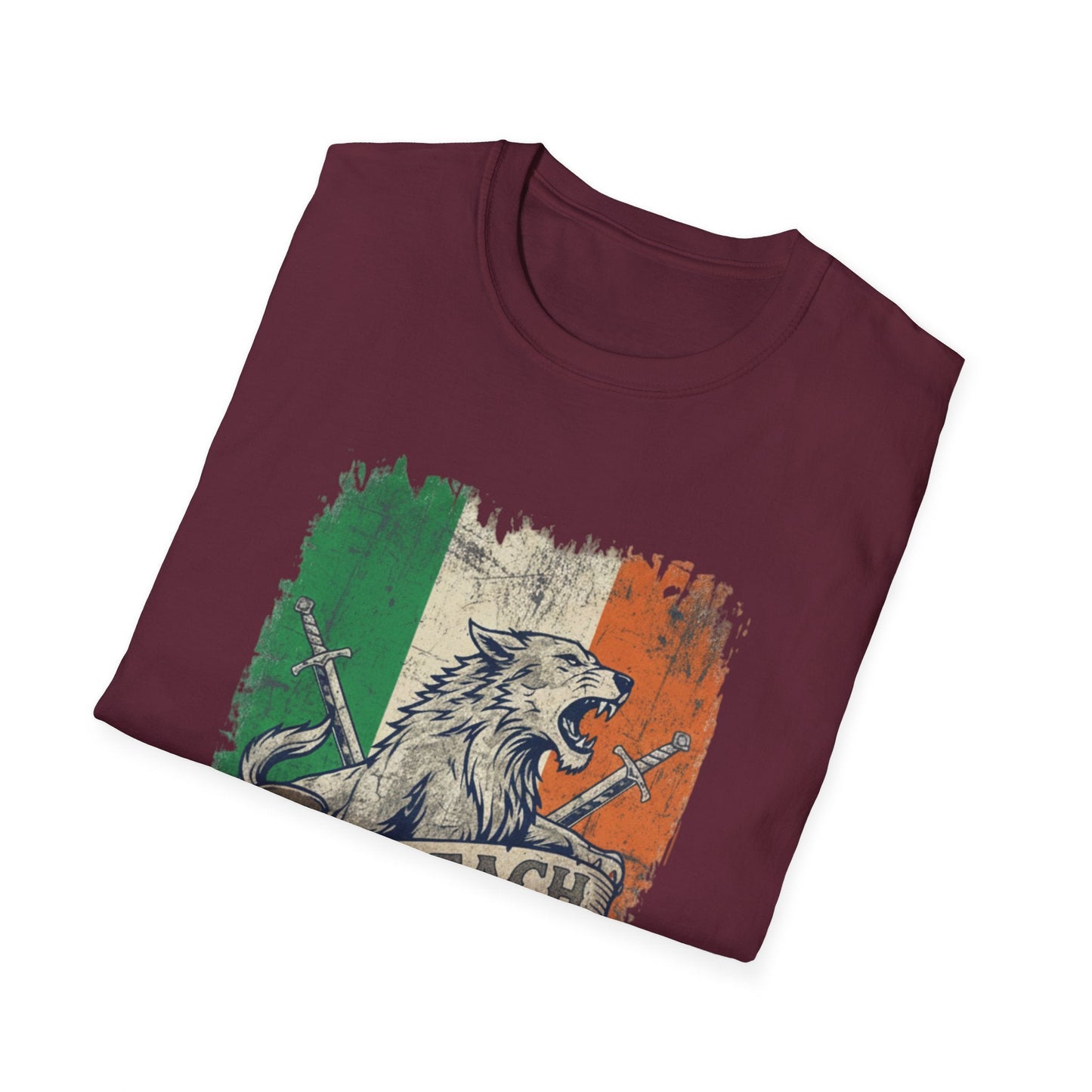 Irish Wolf Misneach & Neart T-Shirt - Distressed Ireland Flag Graphic Tee
Product Description