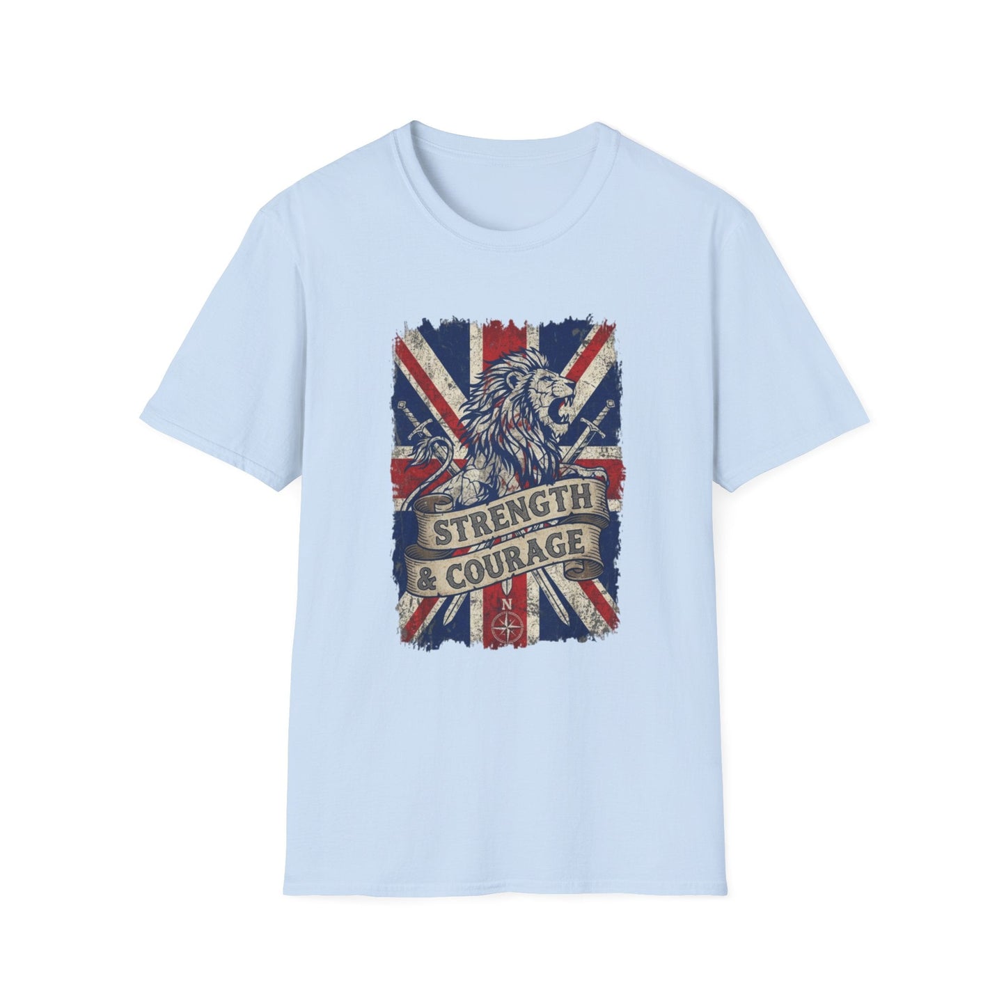 British Lion Strength & Courage T-Shirt - Distressed Union Jack Graphic Tee