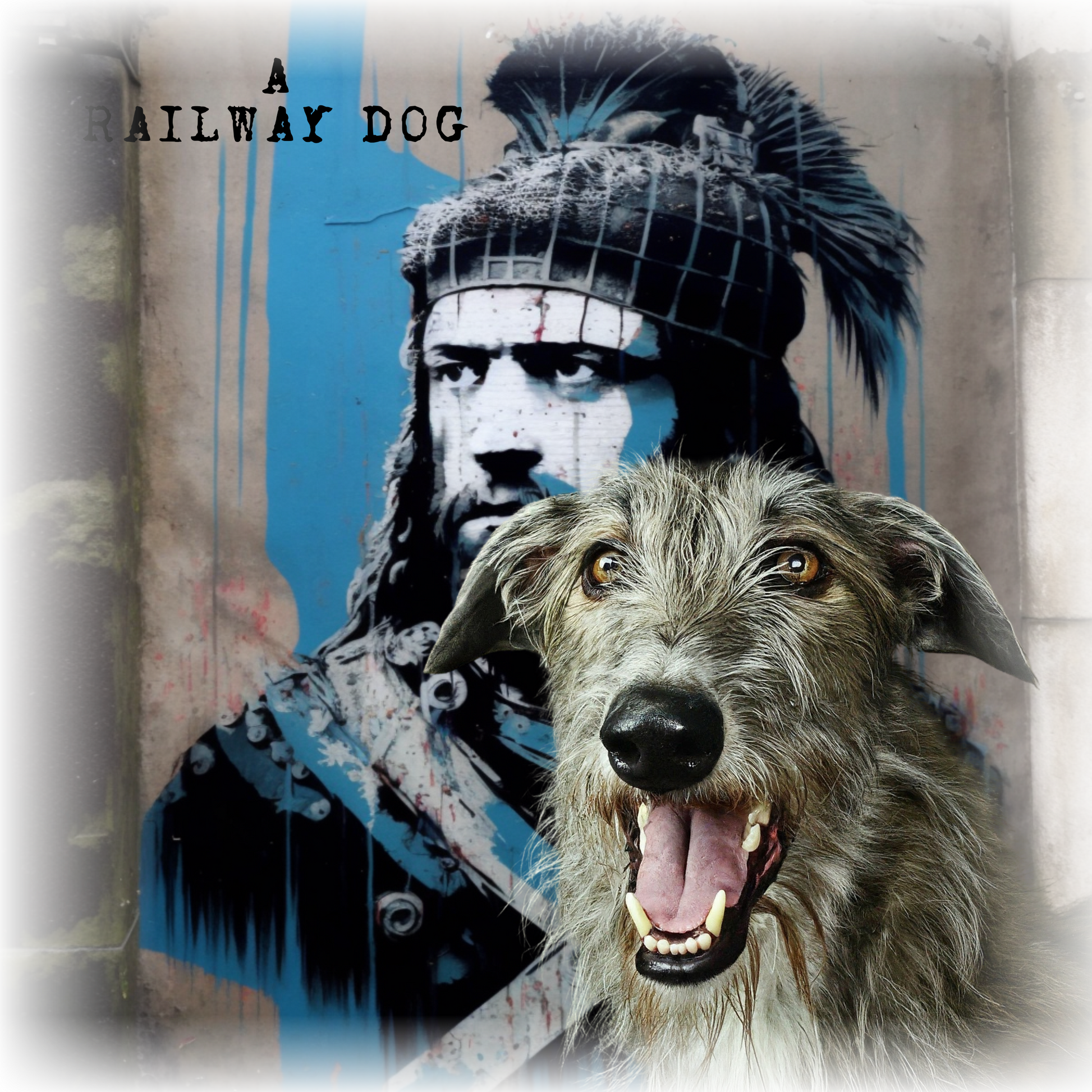 T-shirt featuring a graphic design of a Scottish Deerhound dog and William Wallace, a Scottish historical figure.