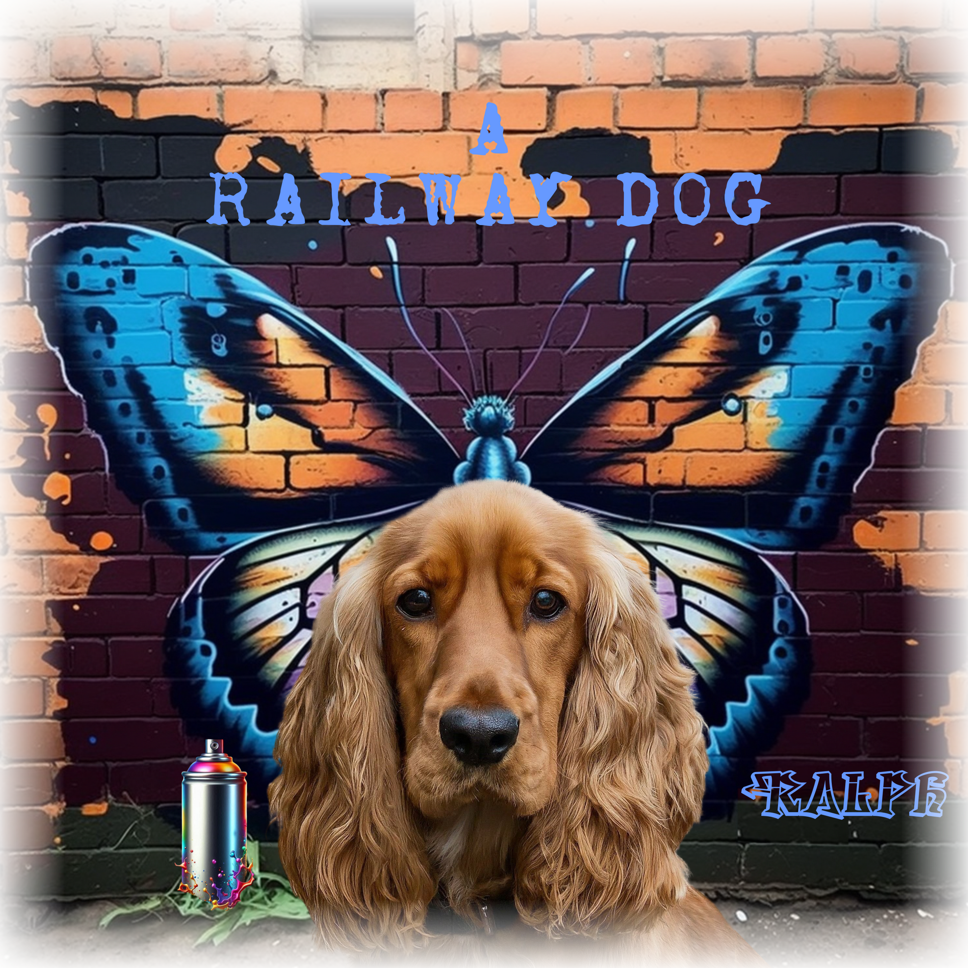 A t-shirt with a graphic design featuring a Cocker Spaniel dog and a butterfly