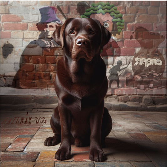 Chocolate Labrador in a Willy Wonka Wonderland