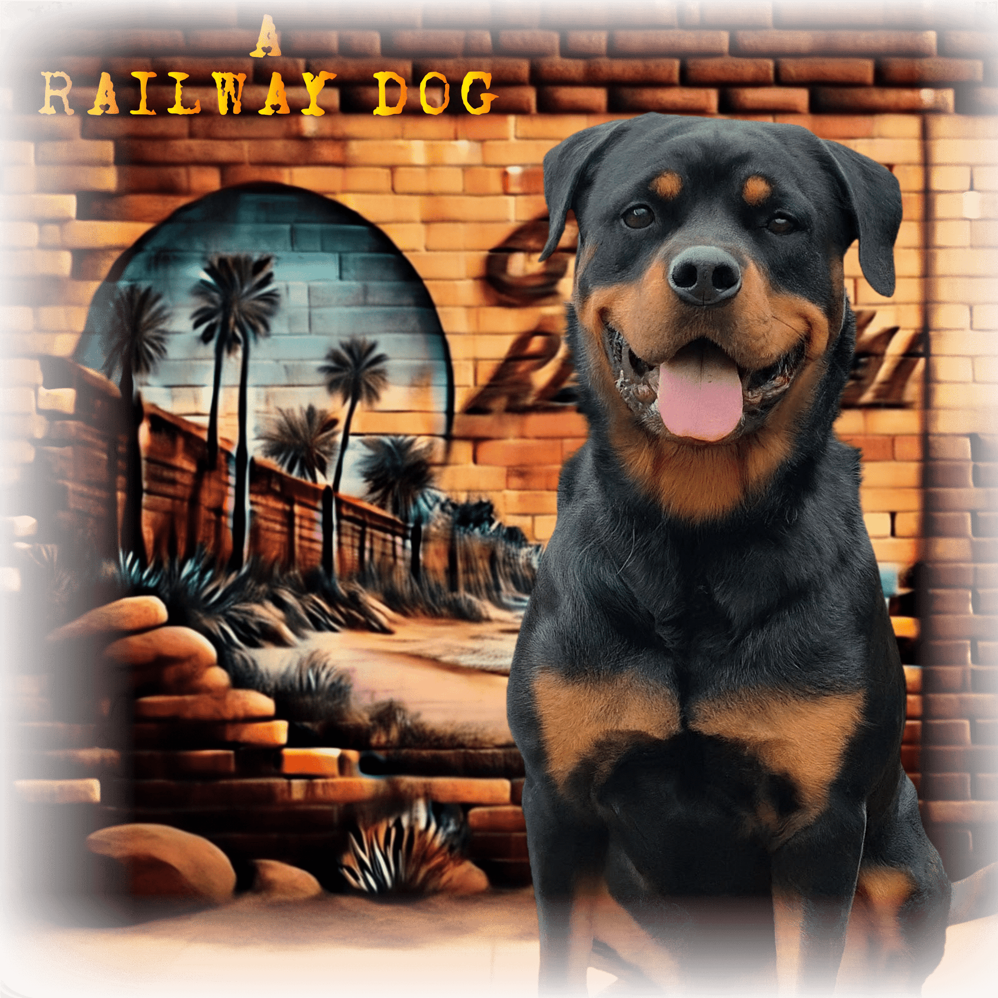 A t-shirt featuring a Rottweiler dog with a relaxed California vibe.