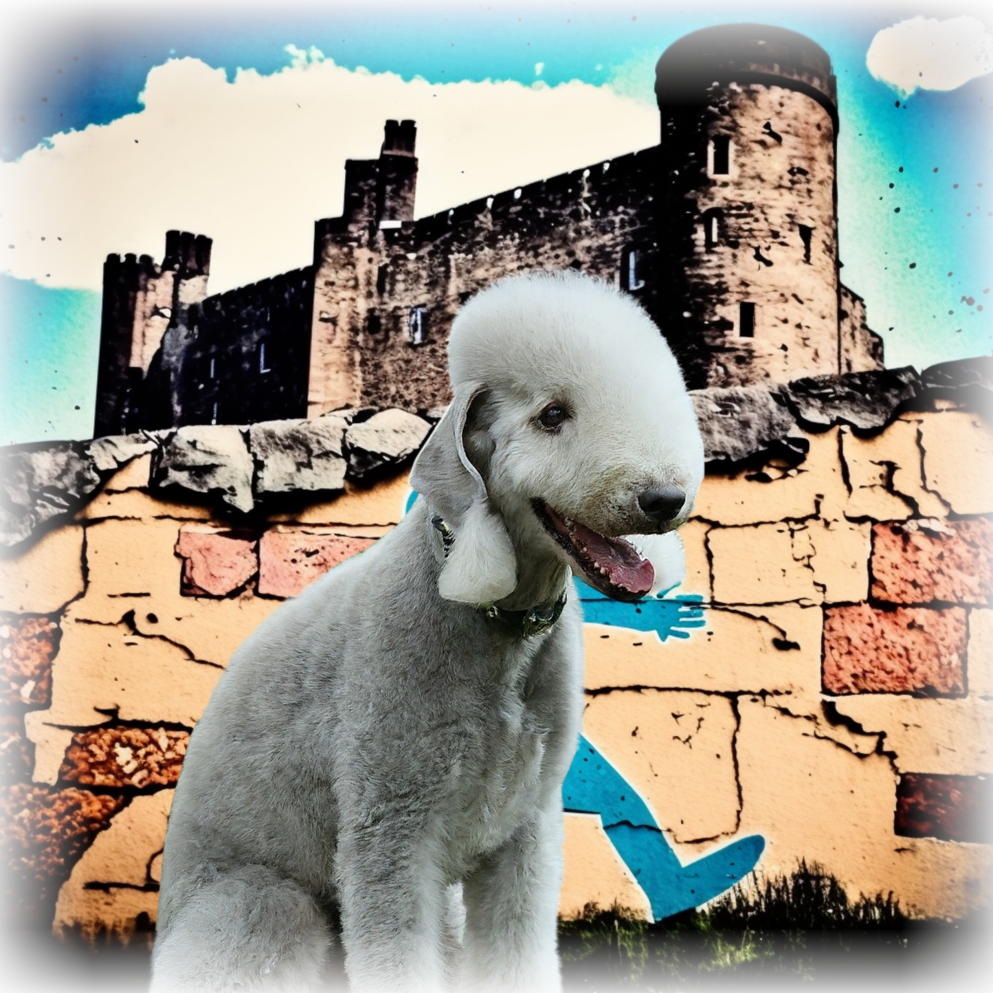 T-shirt featuring a graphic image of a Bedlington Terrier dog.