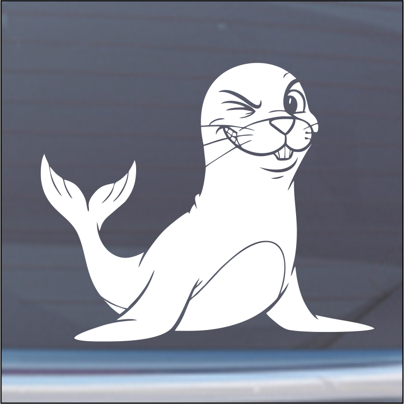 White seal illustration on a dark blue background